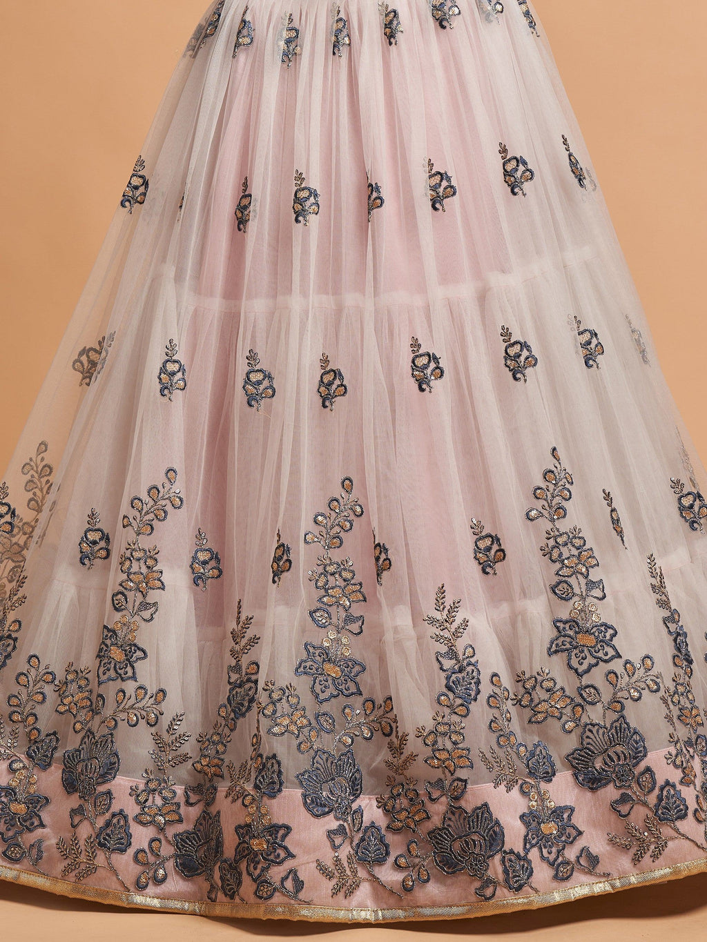 Charming Grey Embroidered Net Reception Wear Plus Size Lehenga Choli