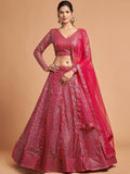 Hot Pink Hot Thread Embroidered Net Party Wear Lehenga Choli