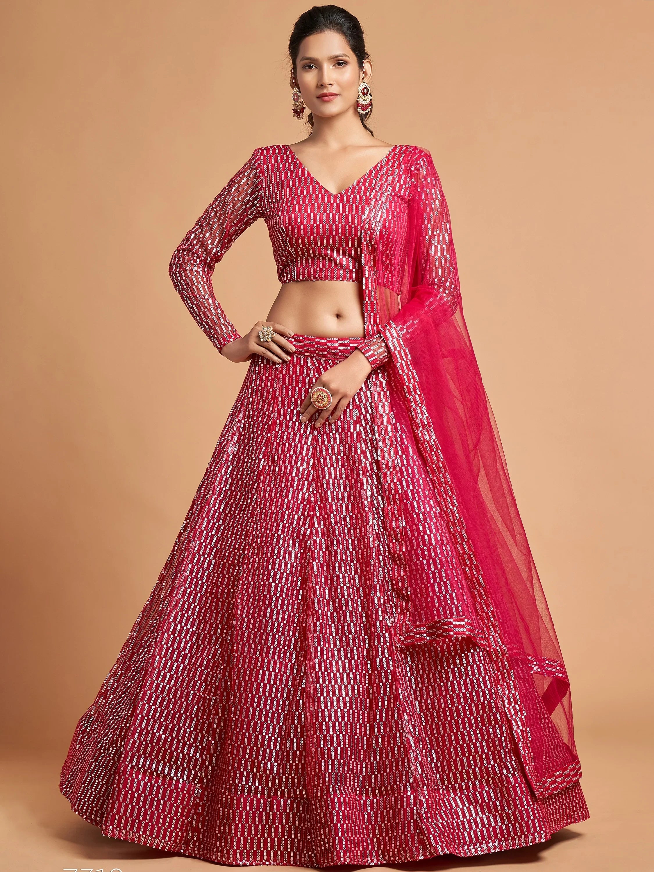 Pink Hot Thread Embroidered Net Party Wear Lehenga Choli