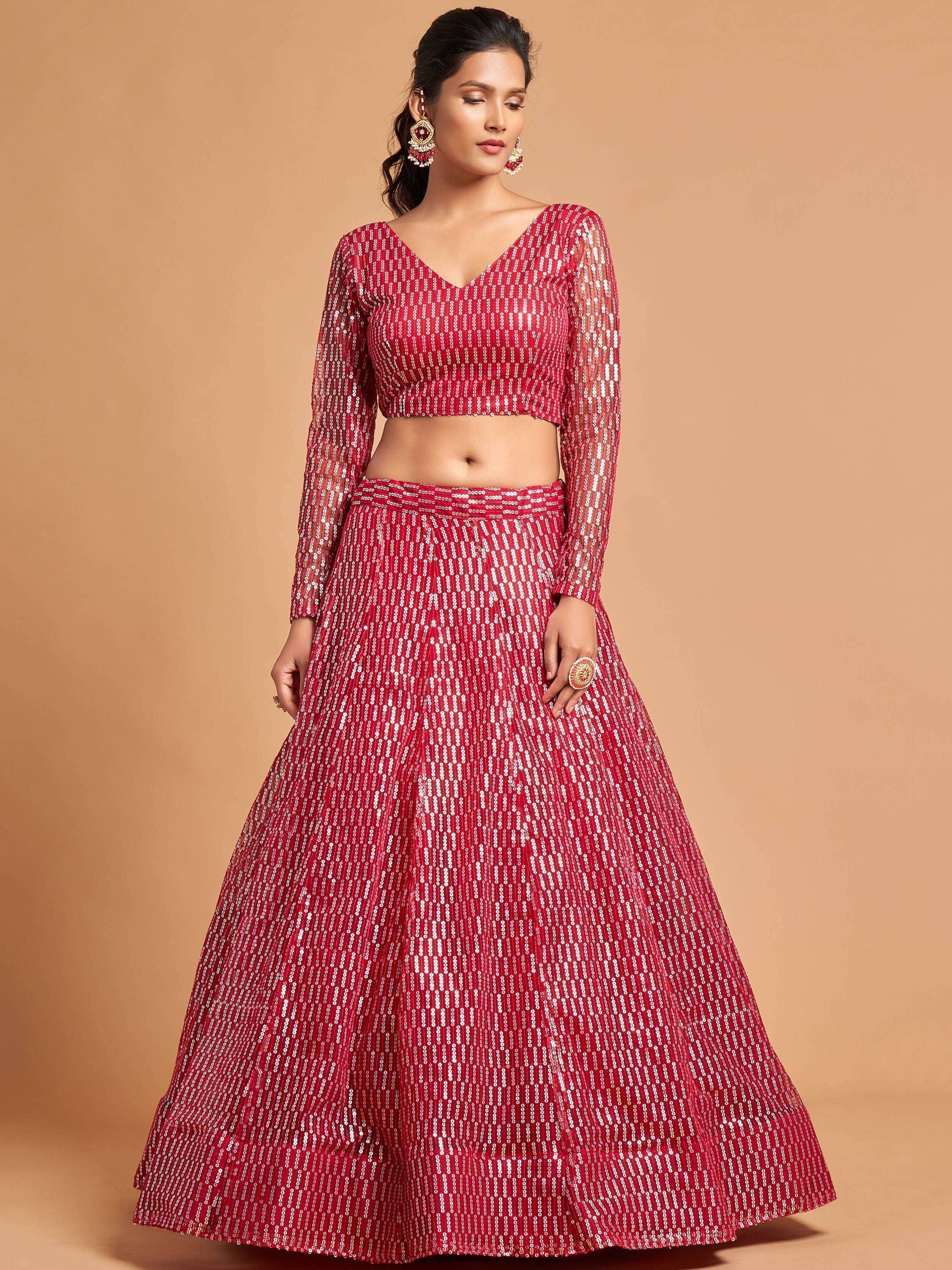Hot Pink Hot Thread Embroidered Net Party Wear Lehenga Choli