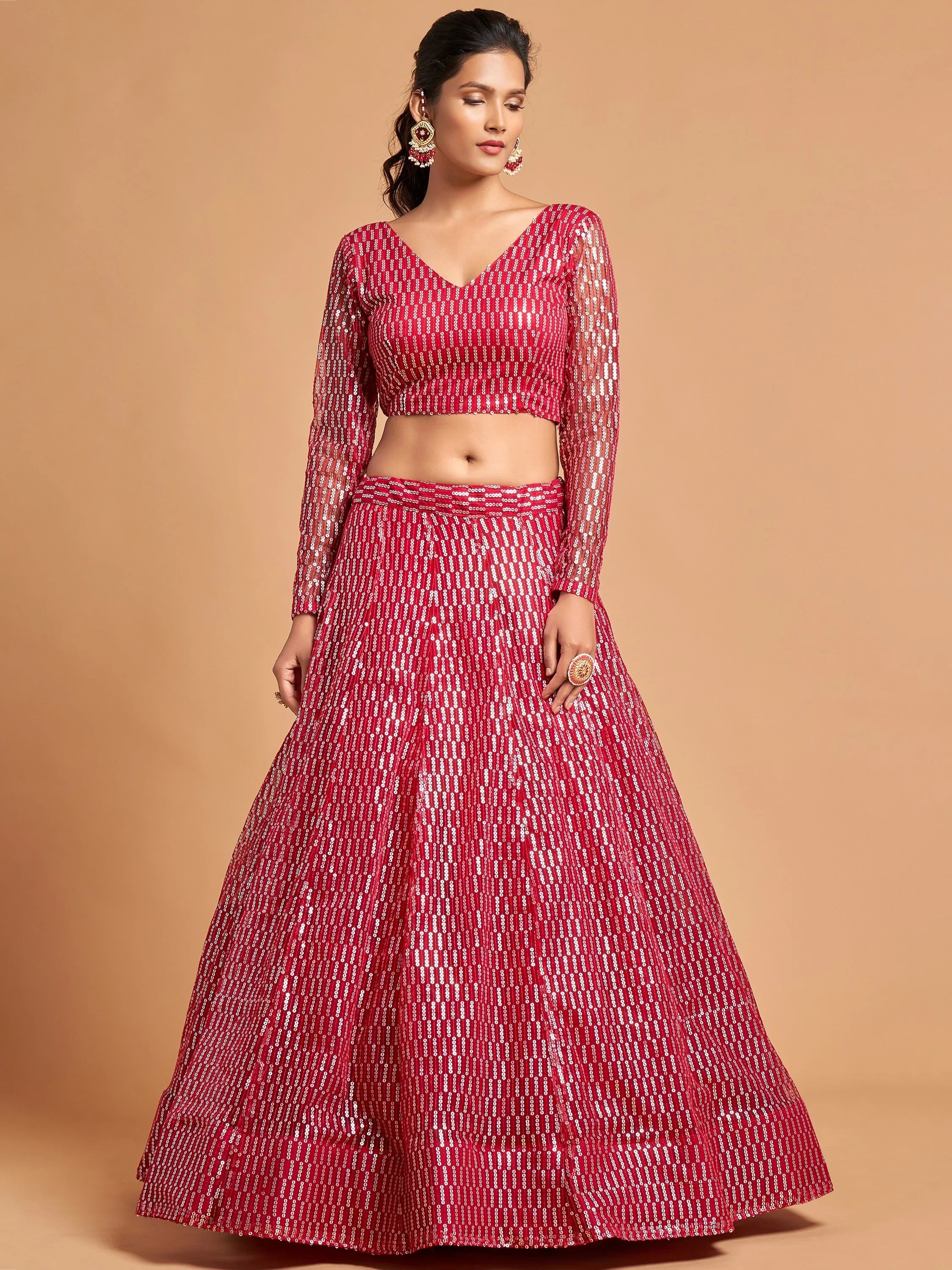 Pink Hot Thread Embroidered Net Party Wear Lehenga Choli