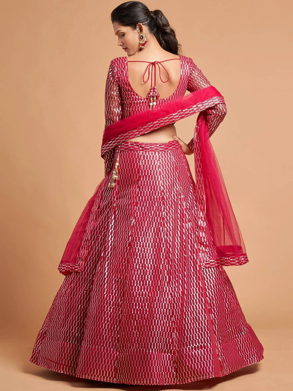 Hot Pink Hot Thread Embroidered Net Party Wear Lehenga Choli