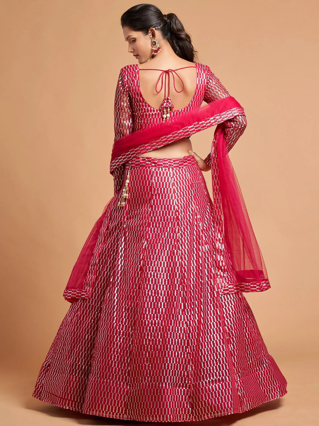 Pink Hot Thread Embroidered Net Party Wear Lehenga Choli