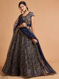 Navy Thread Embroidered Net Wedding Wear Lehenga Choli