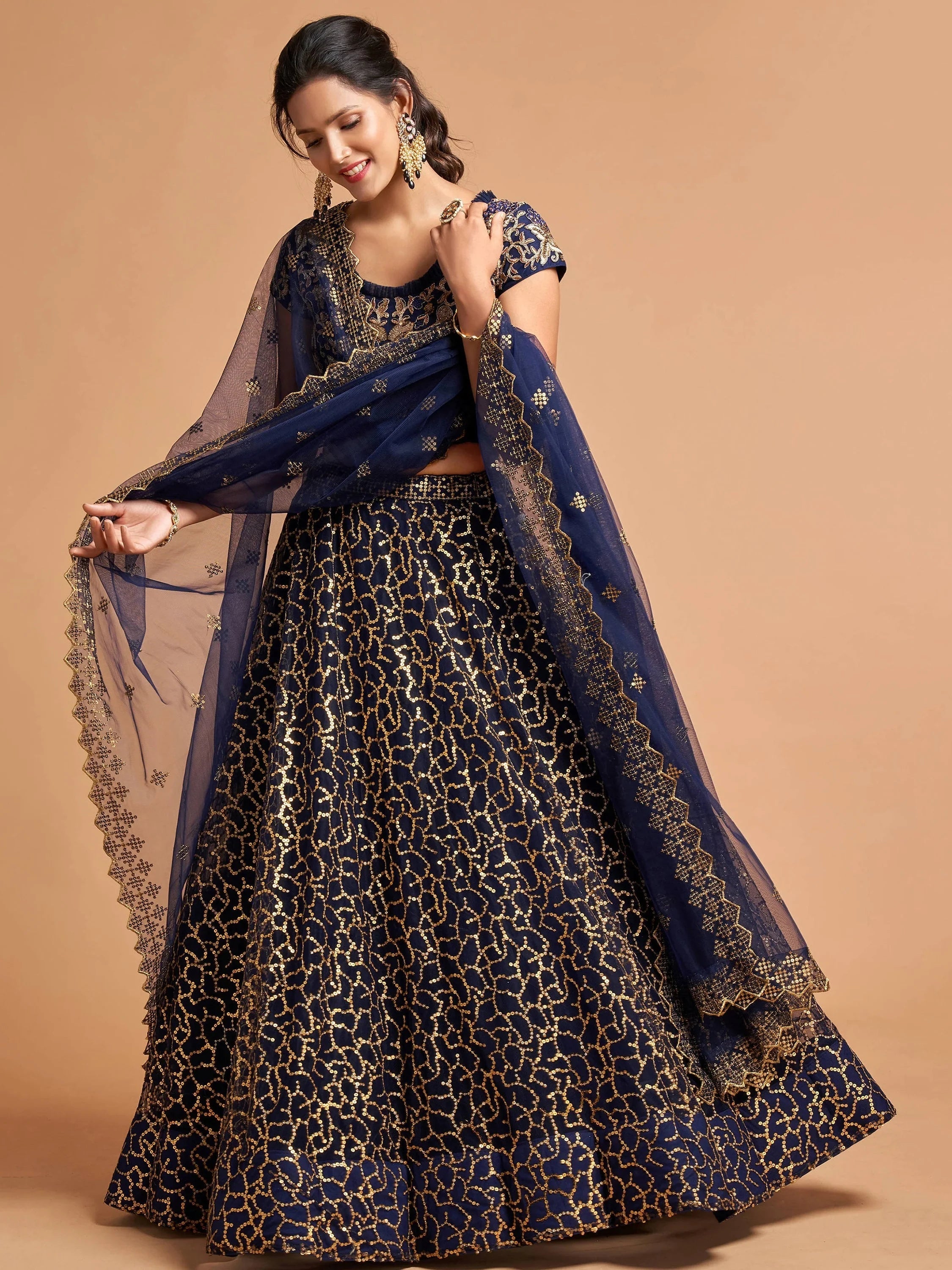 Blue Thread Embroidered Net Wedding Wear Lehenga Choli