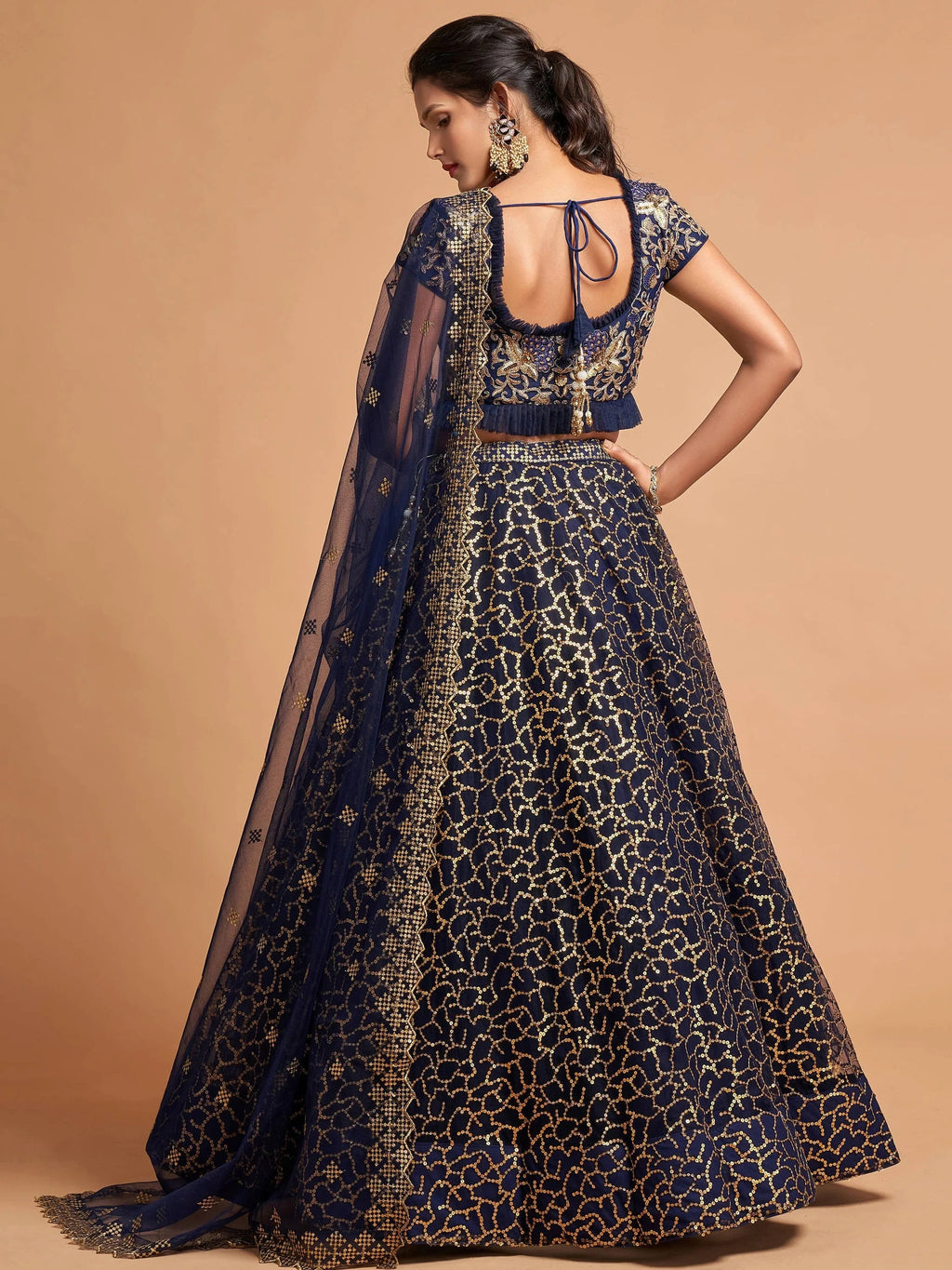 Blue Thread Embroidered Net Wedding Wear Lehenga Choli