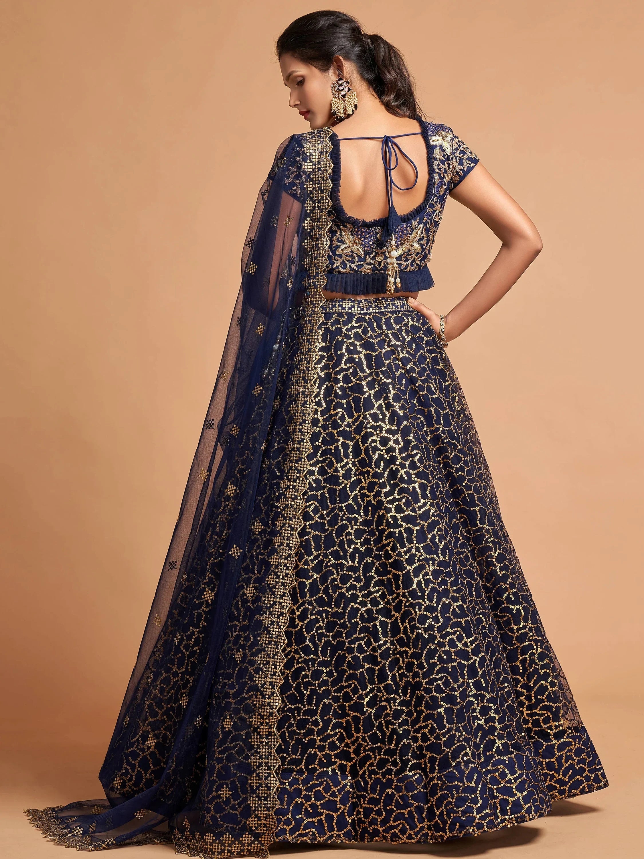 Blue Thread Embroidered Net Wedding Wear Lehenga Choli