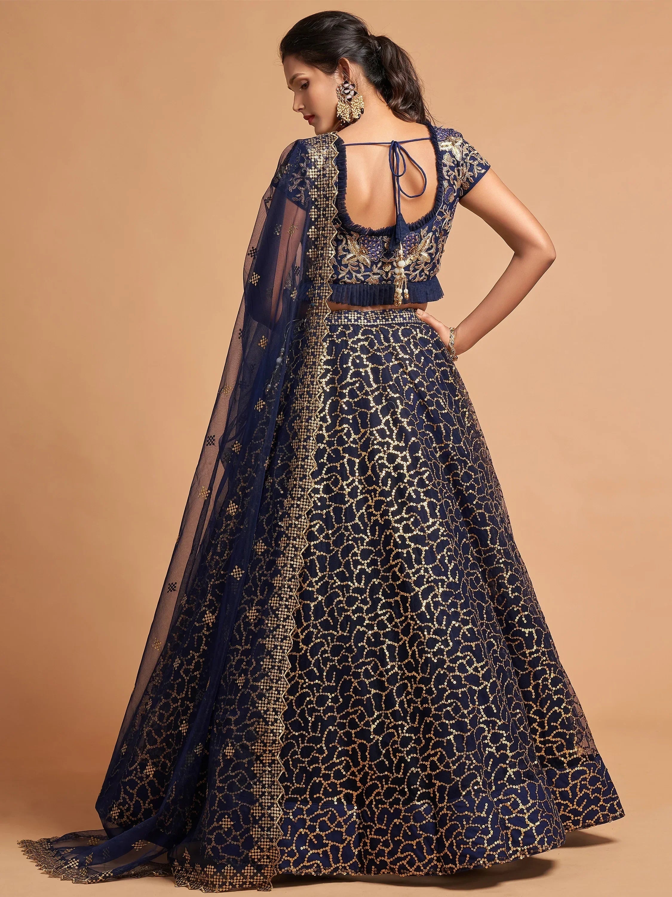 Navy Thread Embroidered Net Wedding Wear Lehenga Choli