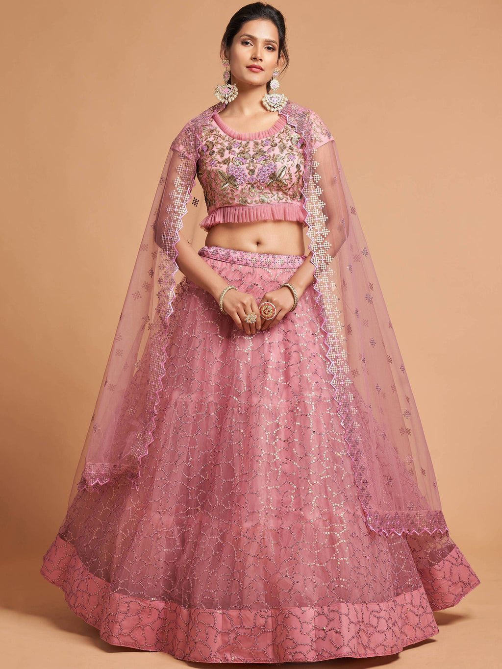 Blush Dori Thread Embroidered Net Wedding Lehenga Choli