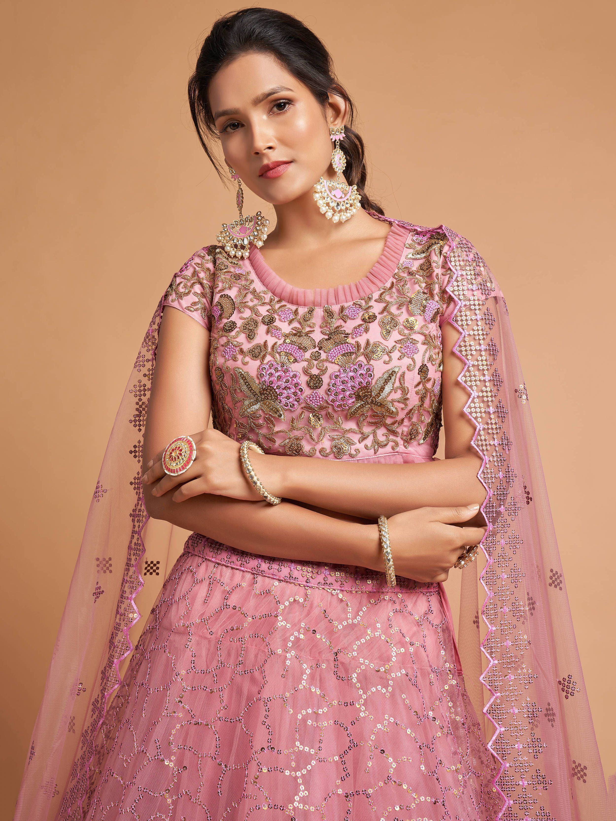 Blush Dori Thread Embroidered Net Wedding Lehenga Choli