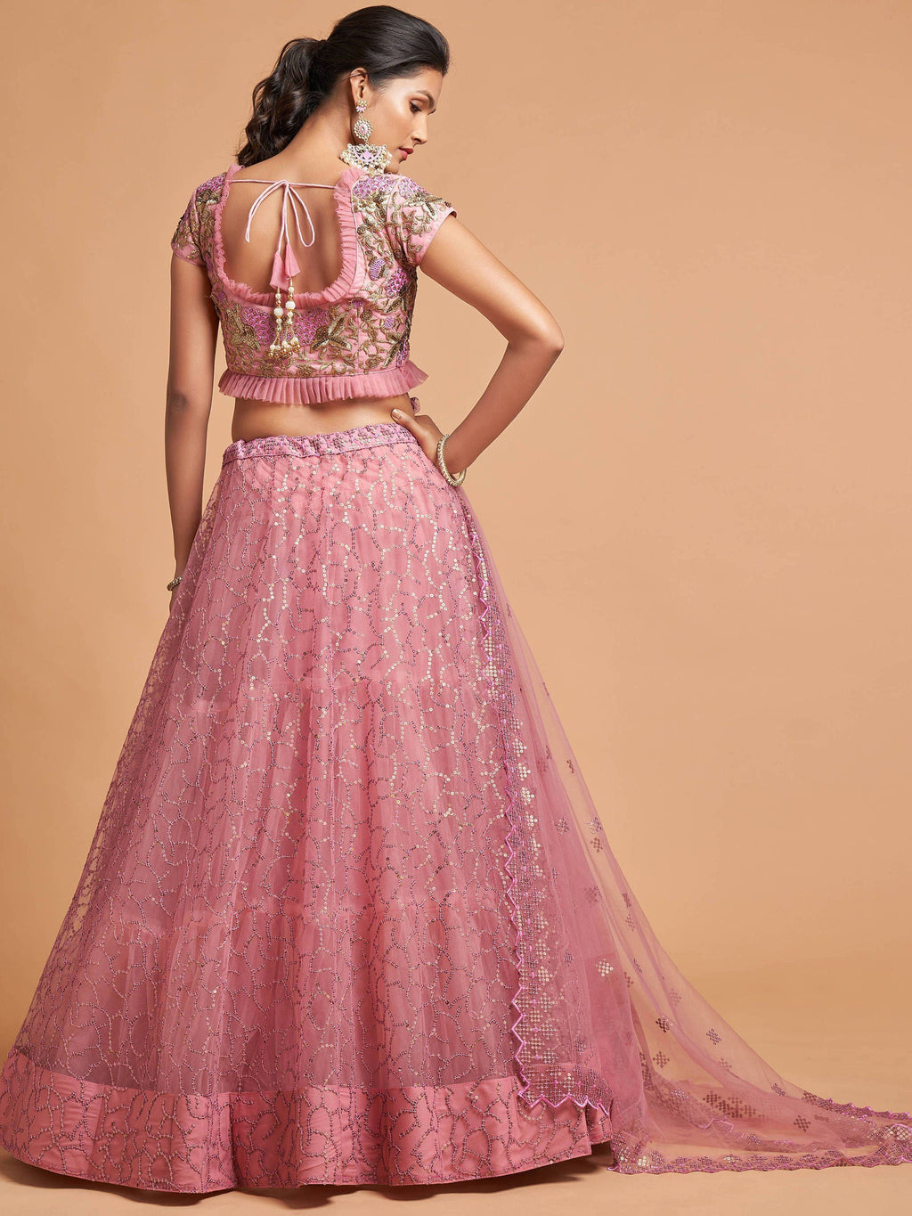 Blush Dori Thread Embroidered Net Wedding Lehenga Choli