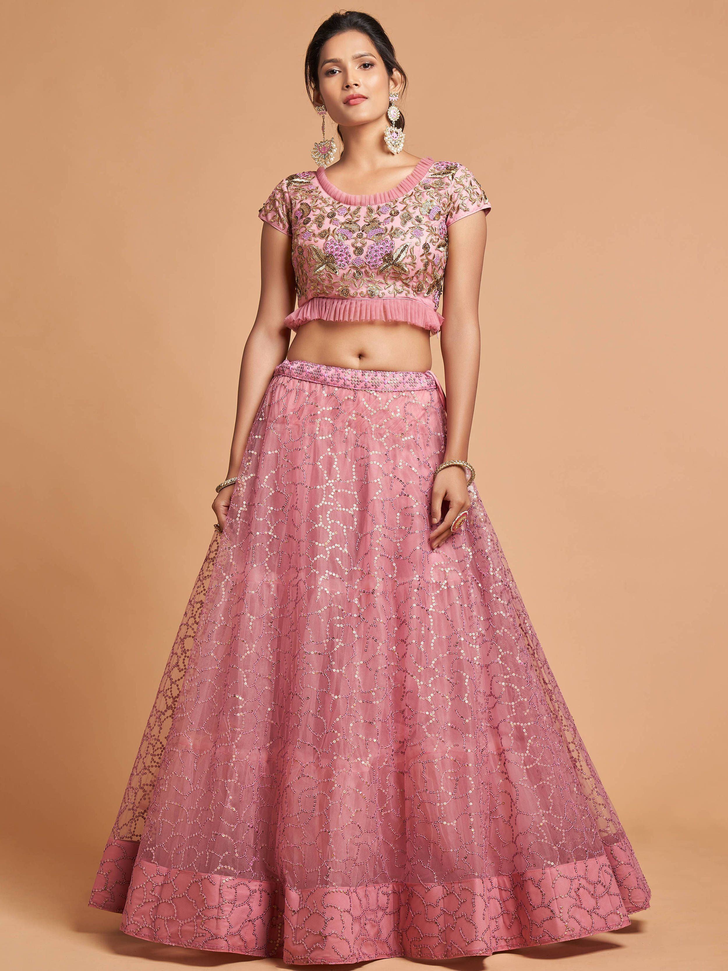 Blush Dori Thread Embroidered Net Wedding Lehenga Choli