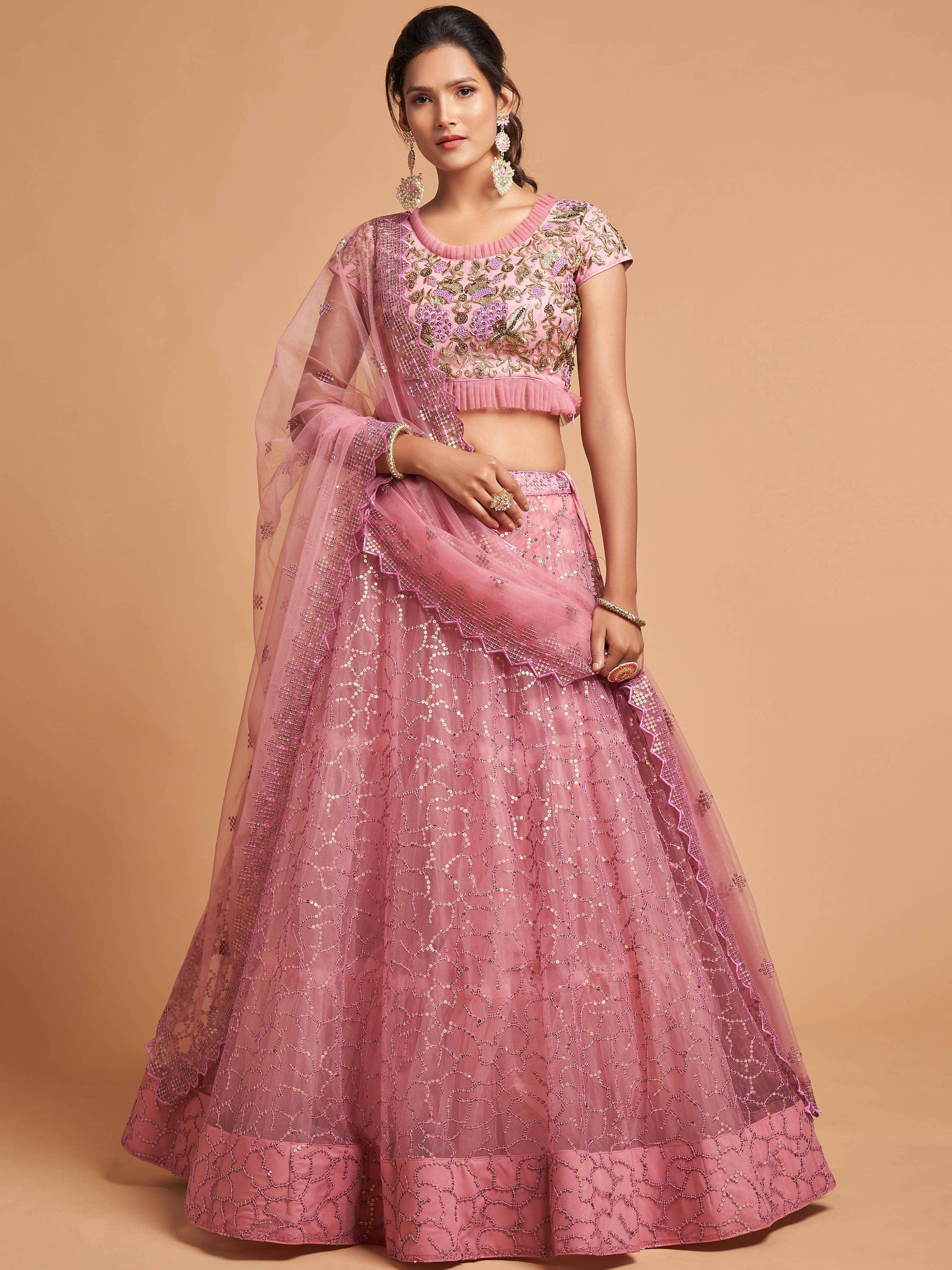 Blush Dori Thread Embroidered Net Wedding Lehenga Choli