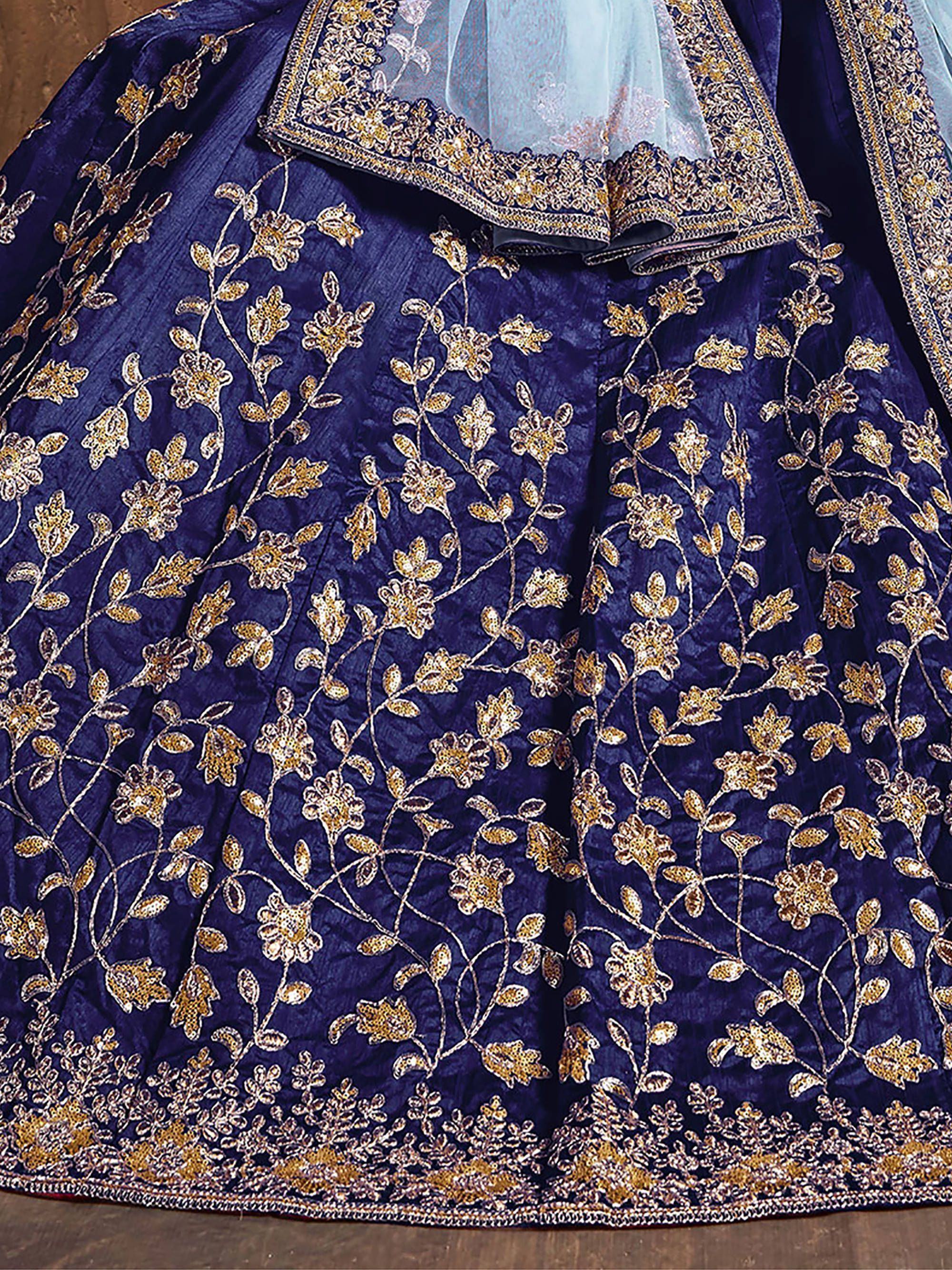 Sky Blue Sequins Raw Silk Bridal Lehenga Choli With Dupatta