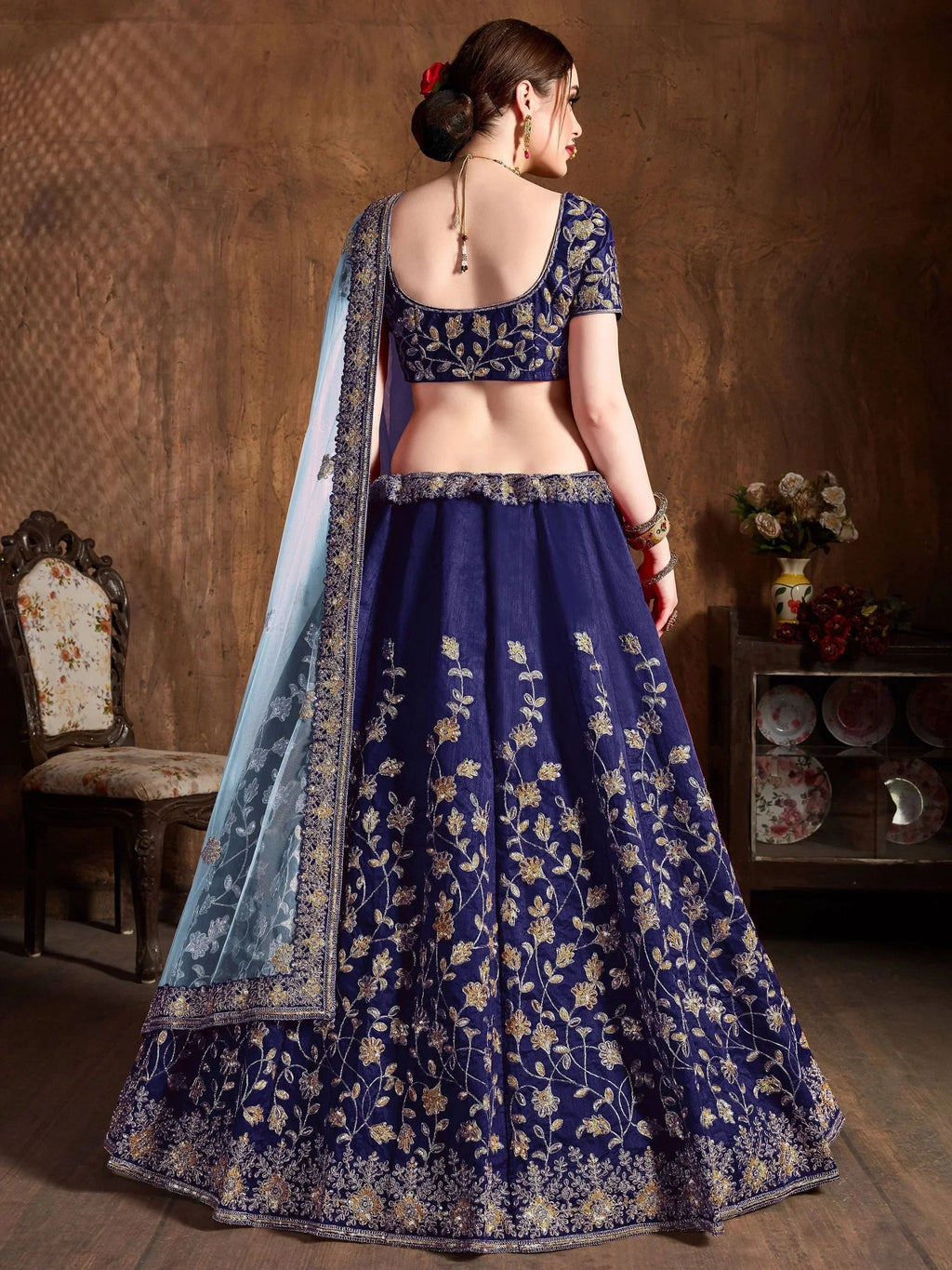 Sky Blue Sequins Raw Silk Bridal Lehenga Choli With Dupatta