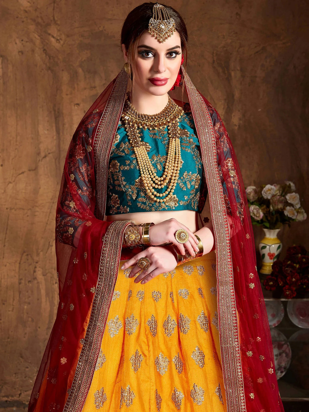 Yellow Embroidery Banarasi Silk Bridal Lehenga Choli With Dupatta