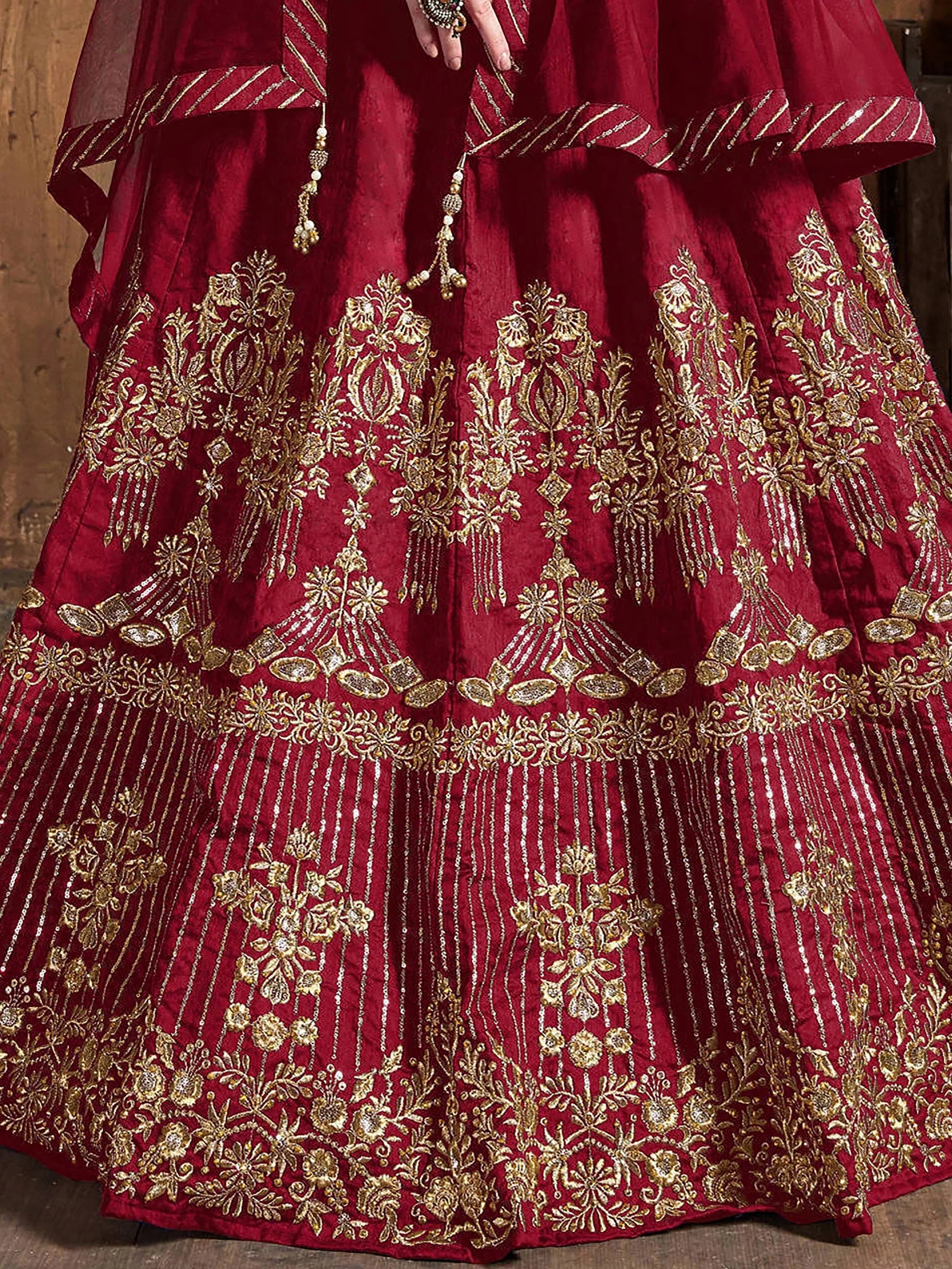 Maroon Zari Embroidery Art Silk Bridal Lehenga Choli With Dupatta