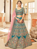 Teal Ravishing Heavy Embroidered Velvet Bridesmaid Lehenga Choli