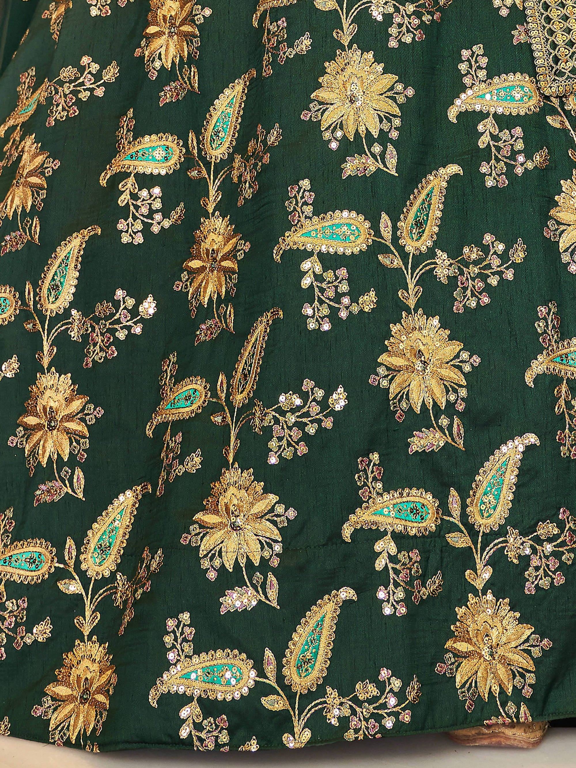 Green Prodigious Thread Embroidery Art Silk Wedding Lehenga Choli