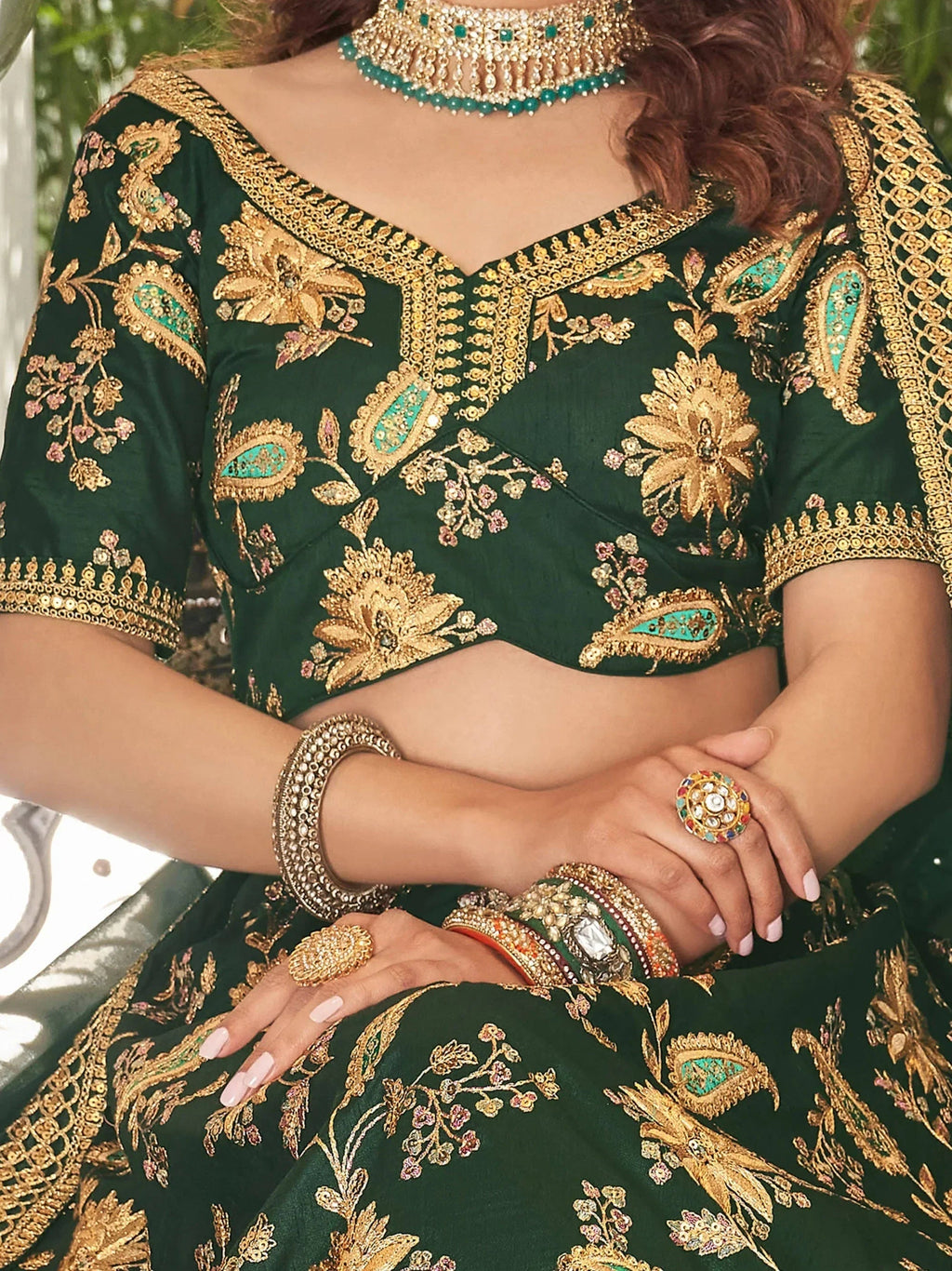 Green Prodigious Thread Embroidery Art Silk Wedding Lehenga Choli