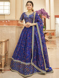 Majestic Blue Floral Printed Organza Bridesmaid Plus Size Lehenga Choli