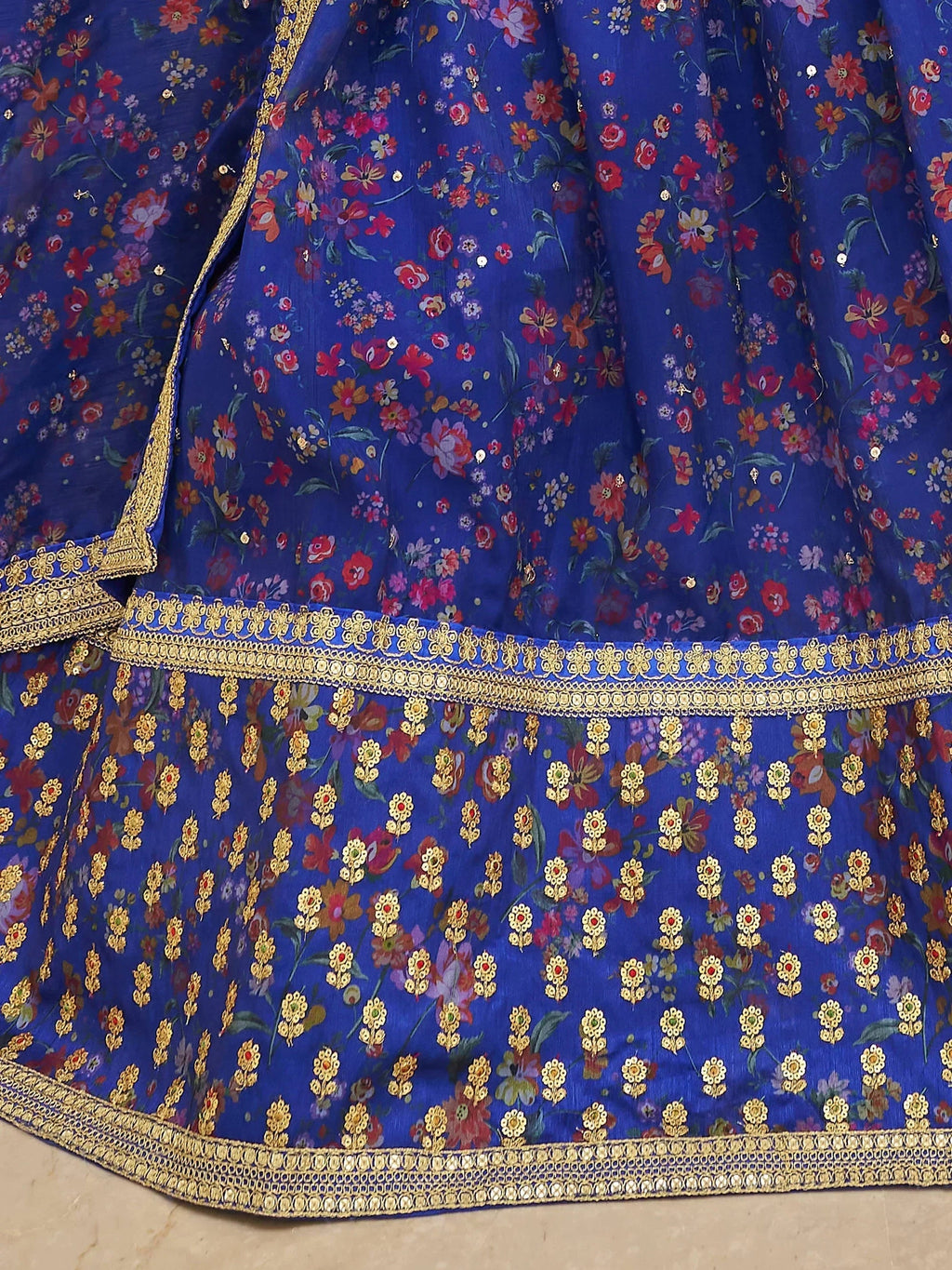 Wondrous Blue Digital Printed Organza Engagement Wear Lehenga Choli