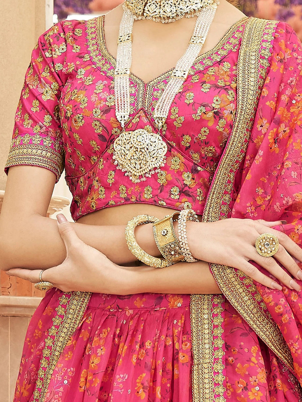 Marvelous Pink Embroidered Organza Wedding Wear Plus Size Lehenga Choli