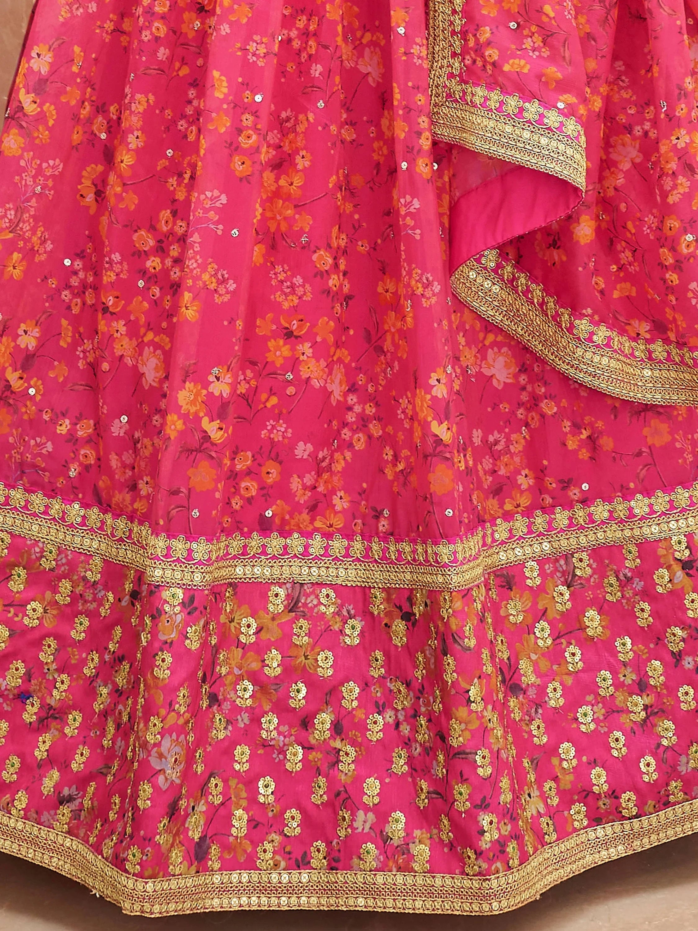 Marvelous Pink Embroidered Organza Wedding Wear Plus Size Lehenga Choli