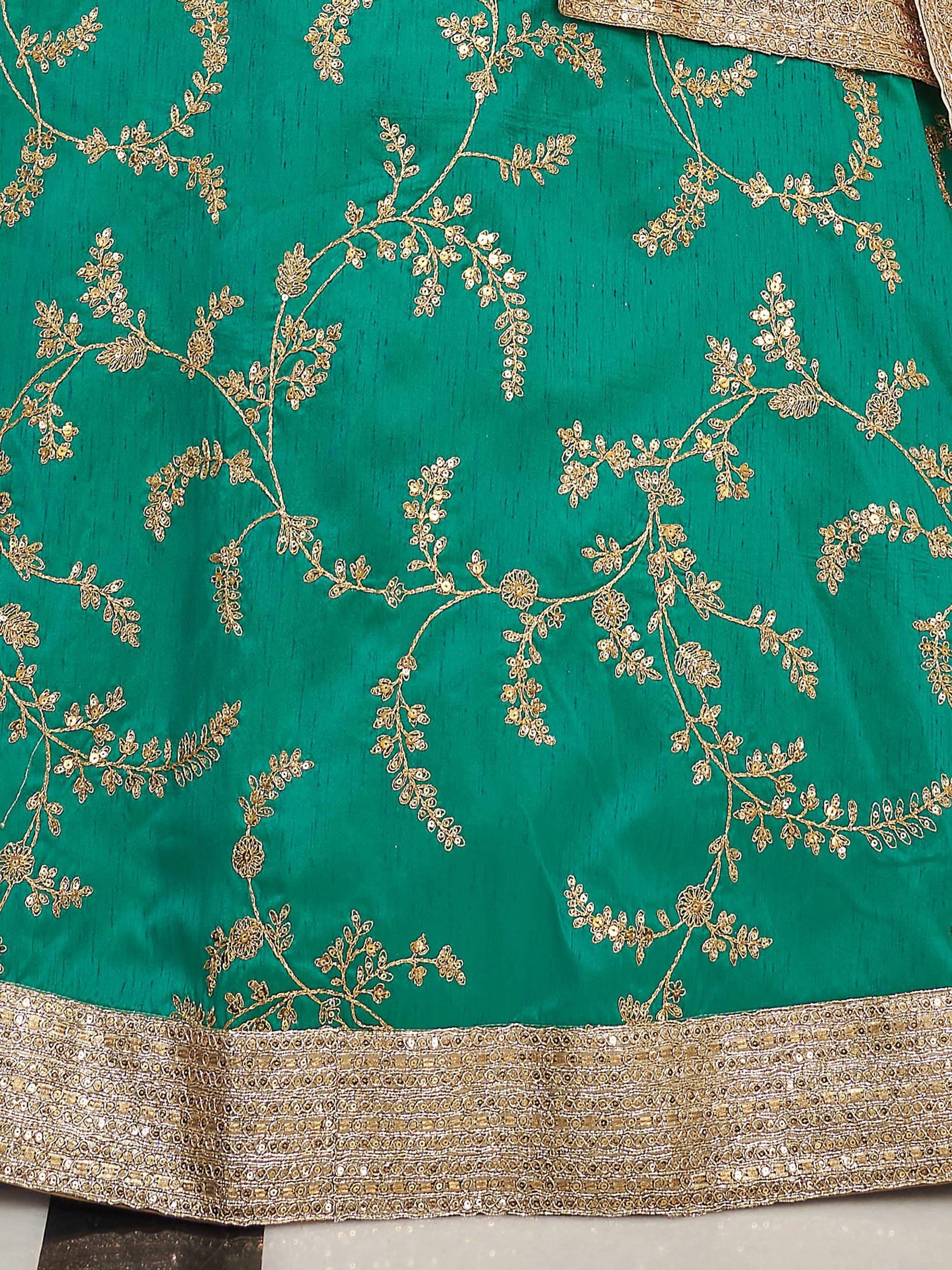 Green Enthralling Sequins Work Art Silk Sangeet Wear Lehenga Choli