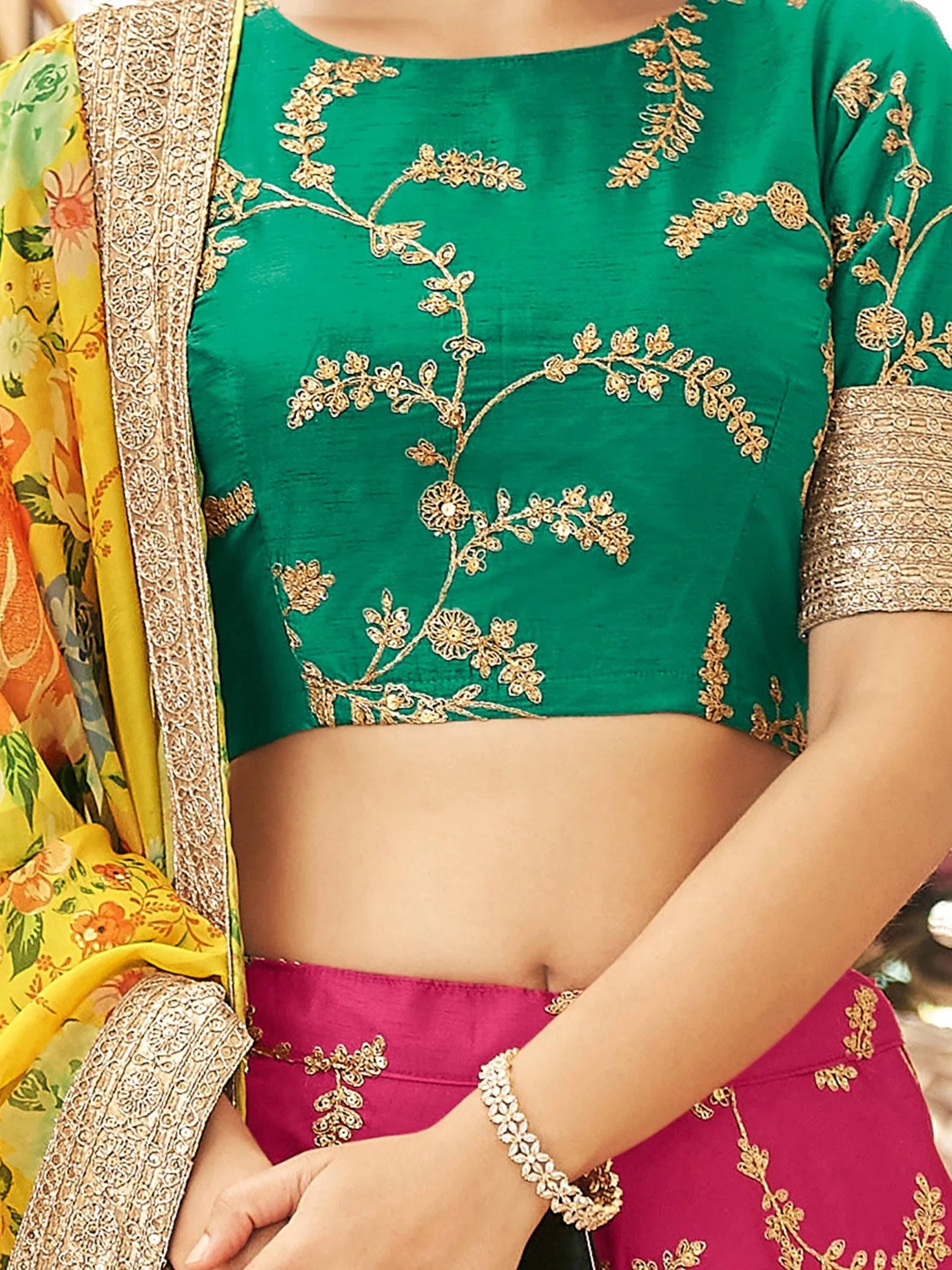 Stylish Pink Embroidered Silk Wedding Wear Plus Size Lehenga Choli