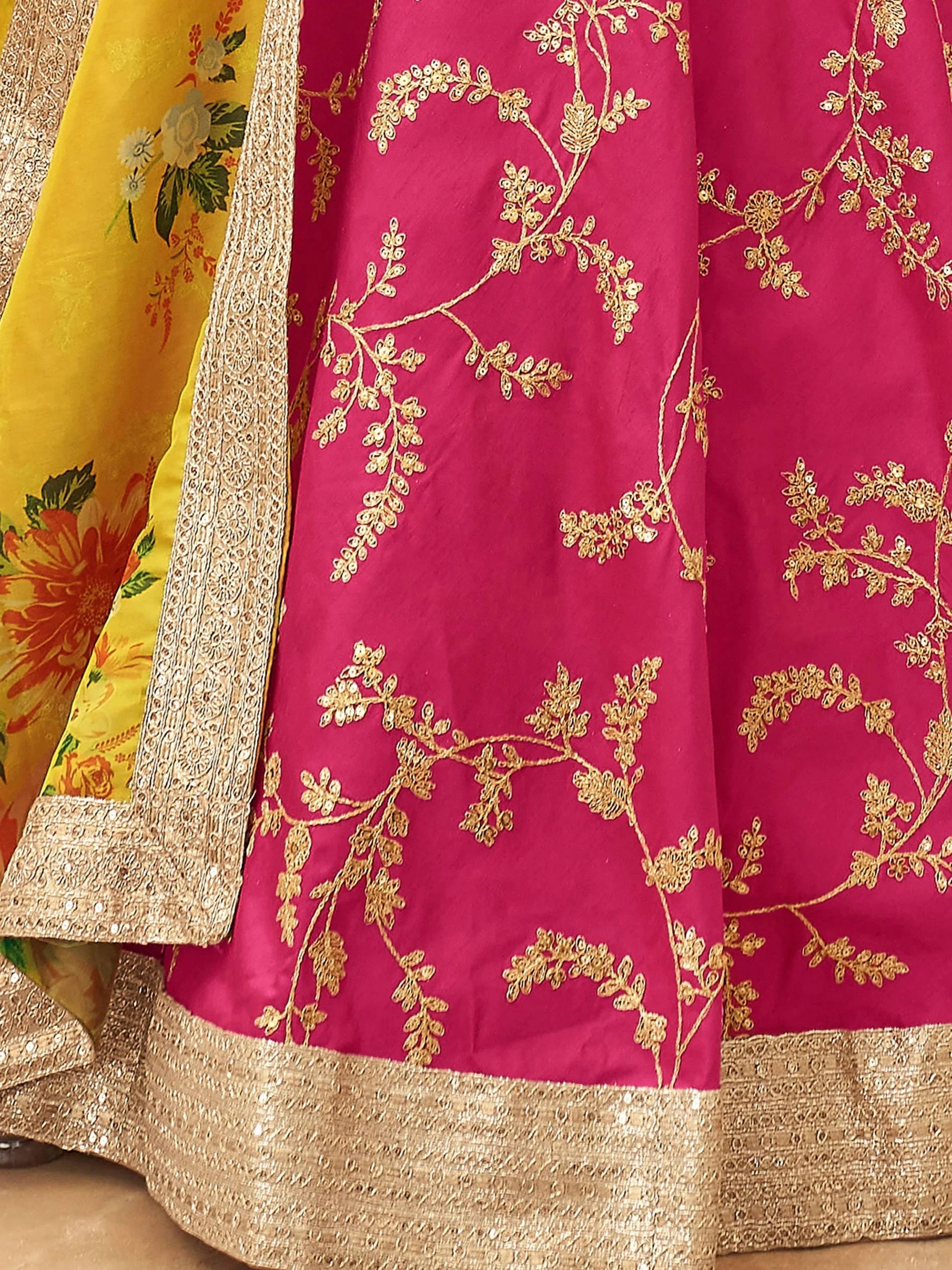 Stylish Pink Embroidered Silk Wedding Wear Plus Size Lehenga Choli