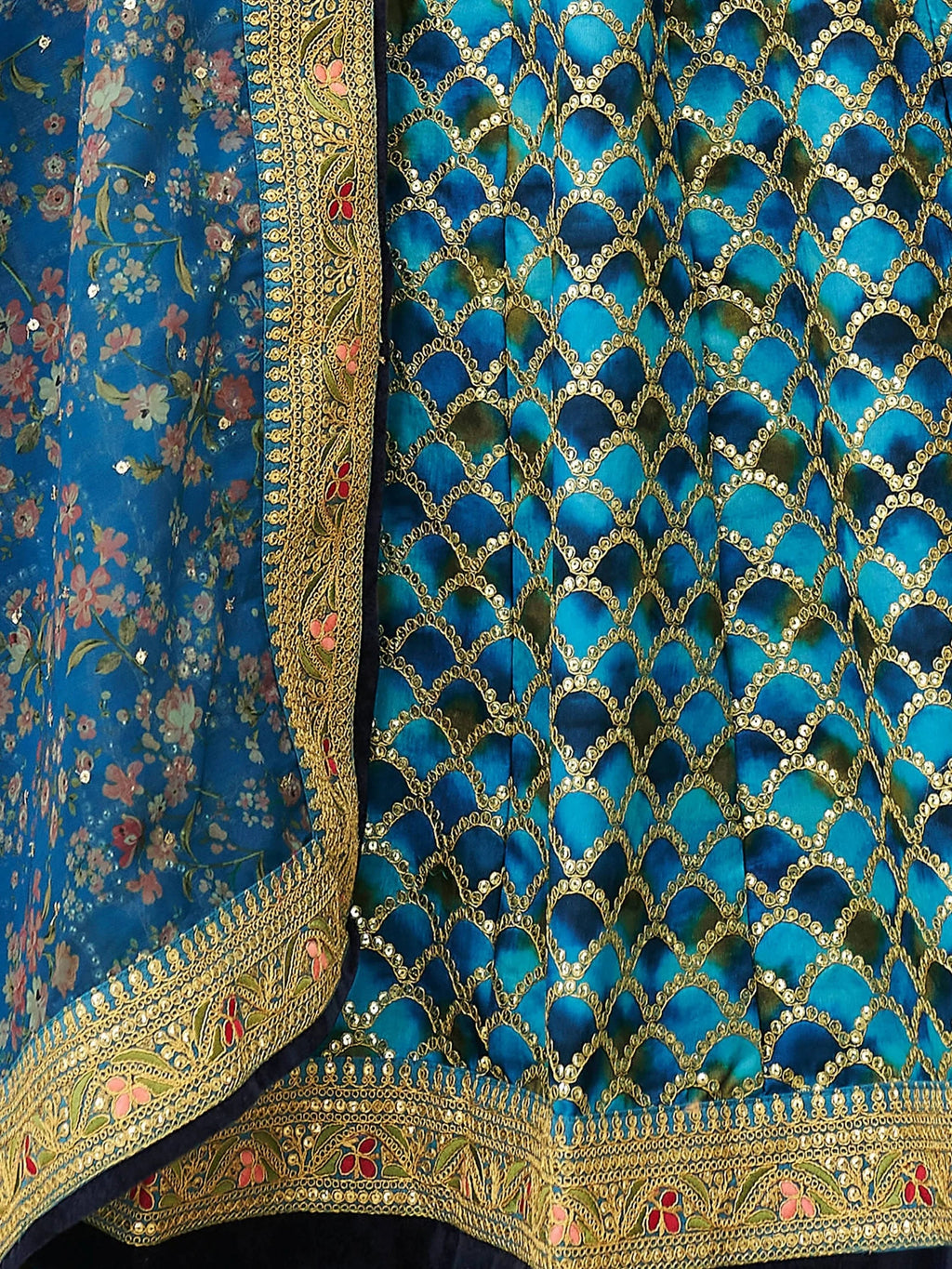 Elegant Blue Embroidered Silk Sangeet Wear Plus Size Lehenga Choli
