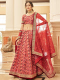 Alluring Red Embroidered Silk Function Wear Plus Size Lehenga Choli