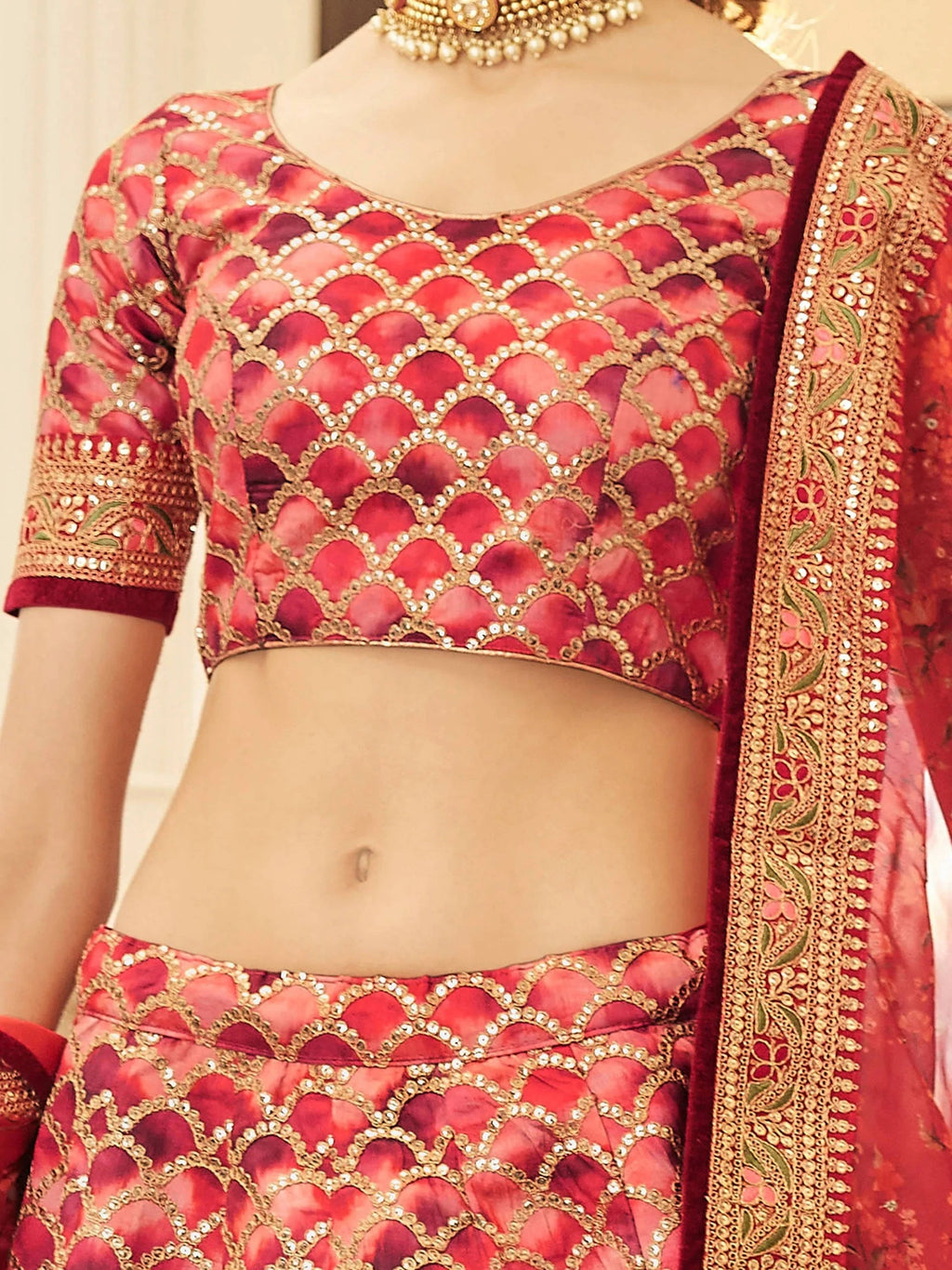 Alluring Red Embroidered Silk Function Wear Plus Size Lehenga Choli