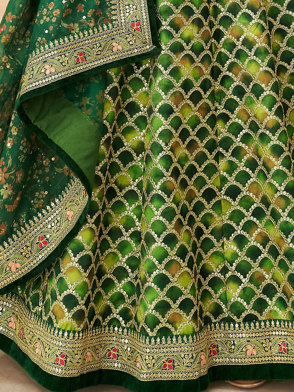 Amazing Green Embroidered Silk Festival Wear Plus Size Lehenga Choli