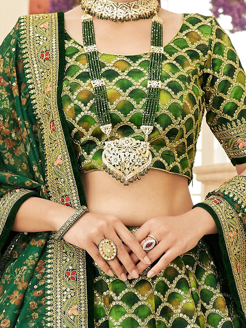 Amazing Green Embroidered Silk Festival Wear Plus Size Lehenga Choli