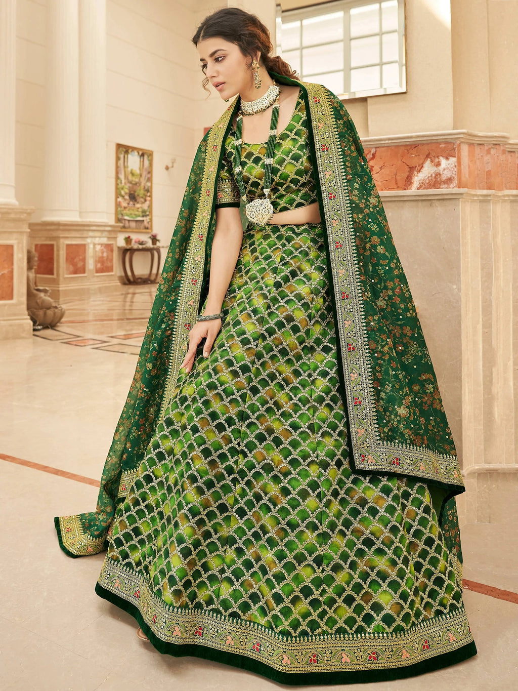 Amazing Green Embroidered Silk Festival Wear Plus Size Lehenga Choli