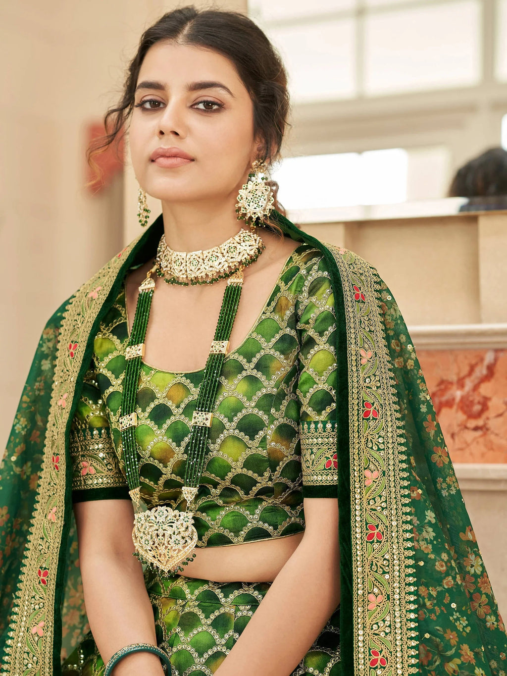 Amazing Green Embroidered Silk Festival Wear Plus Size Lehenga Choli
