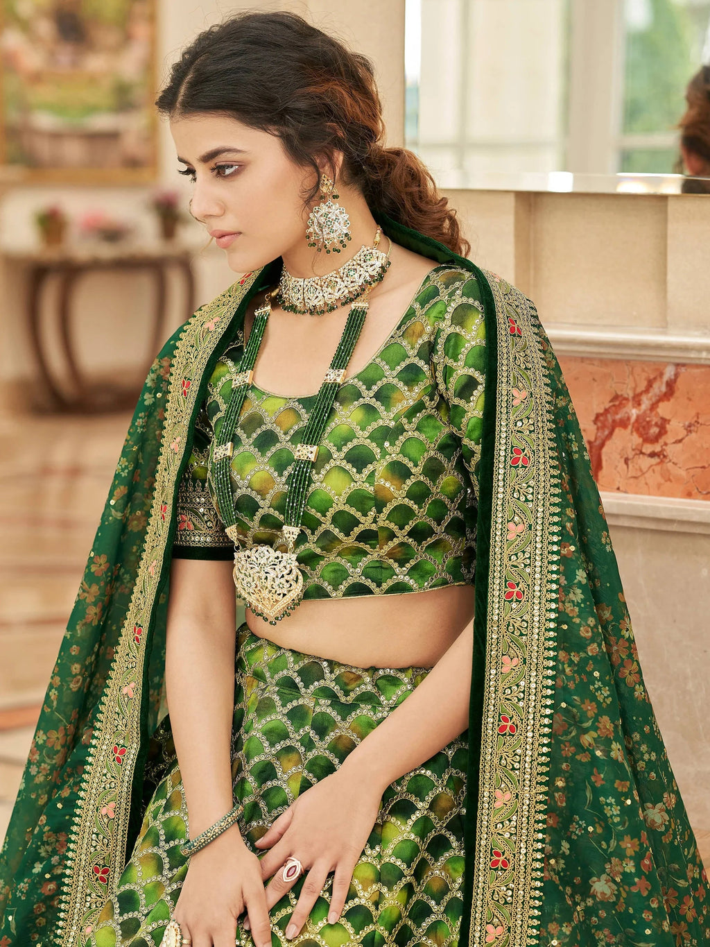 Amazing Green Embroidered Silk Festival Wear Plus Size Lehenga Choli