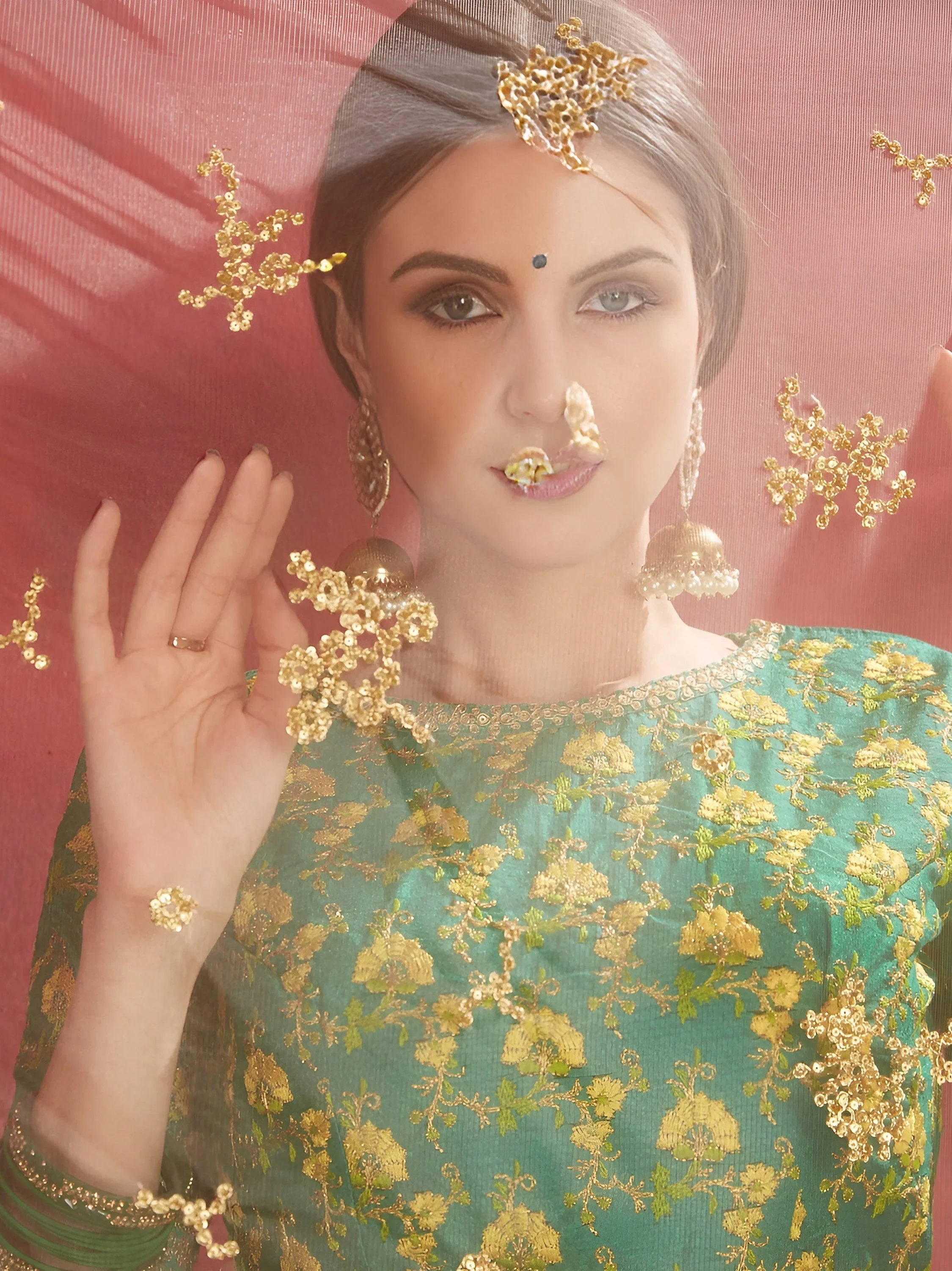 Cream Floral Print Banglori Silk Bridal Lehenga Choli With Dupatta