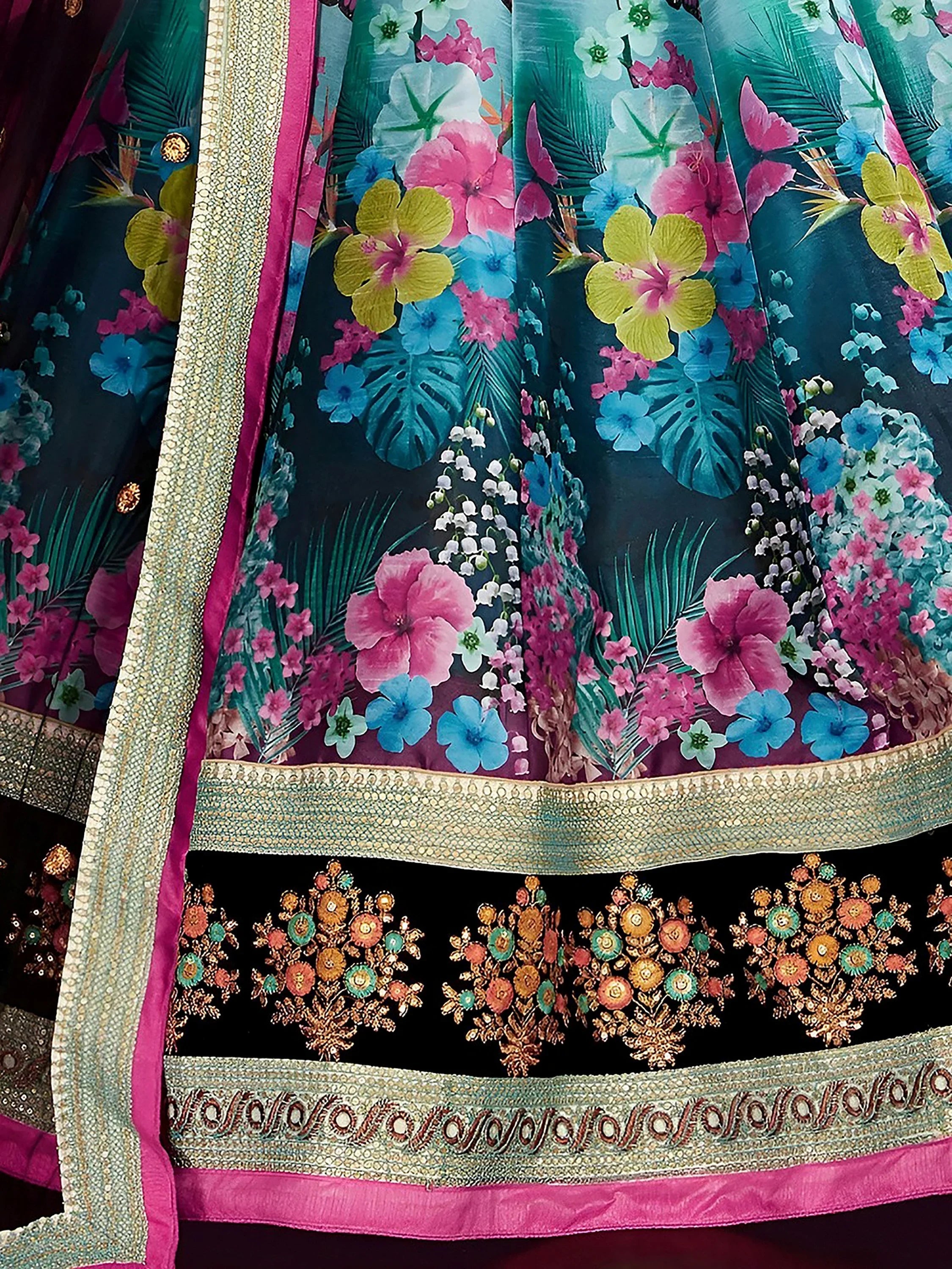 Beautiful Blue Digital Printed Silk Bridesmaid Plus Size Lehenga Choli