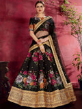Black Floral Printed Banglori Silk Bridal Lehenga Choli With Dupatta