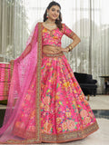 Fabulous Pink Floral Printed Silk Function Wear Plus Size Lehenga Choli