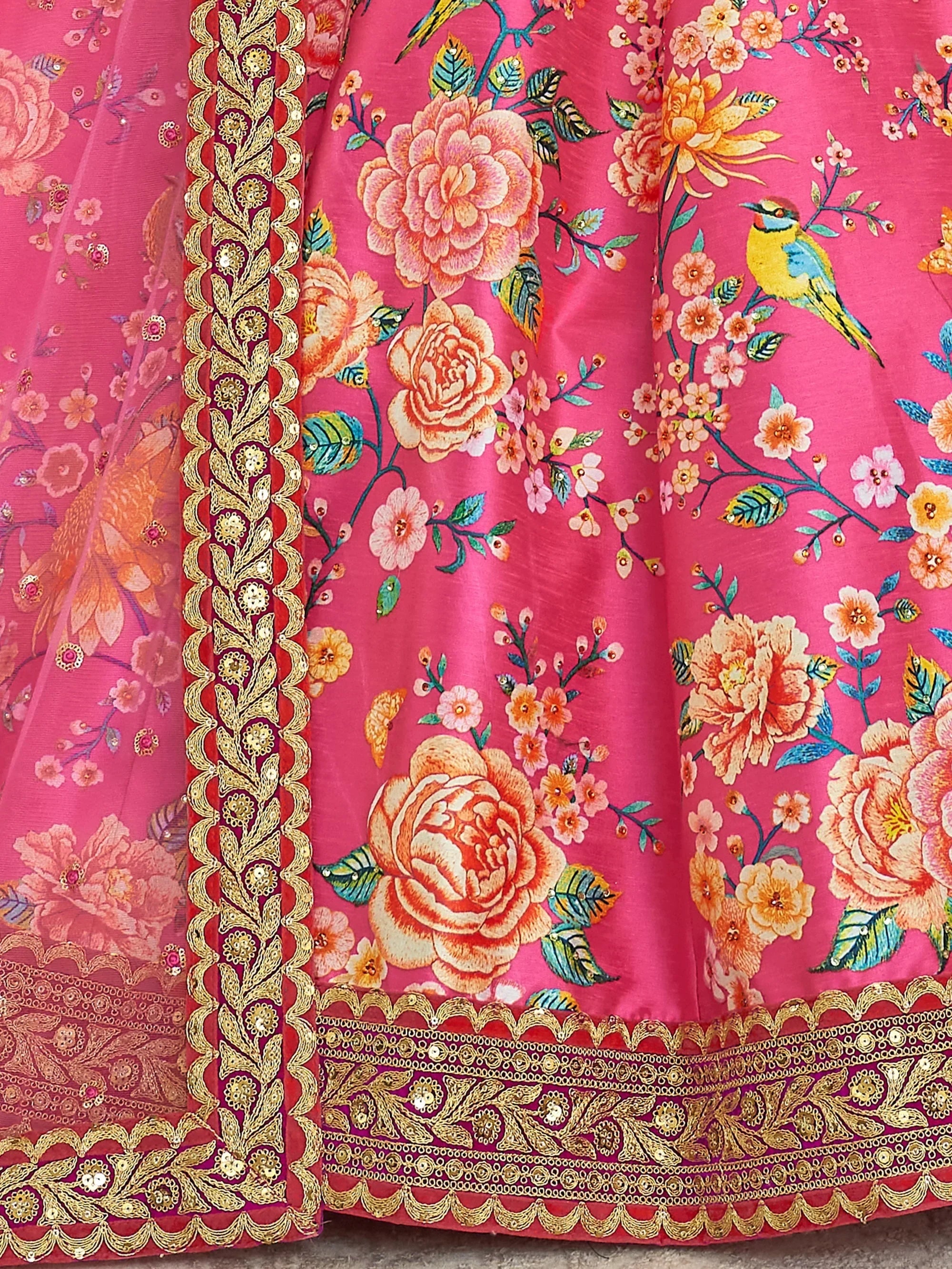Marvelous Deep Pink Floral Printed Art Silk Lehenga Choli With Dupatta