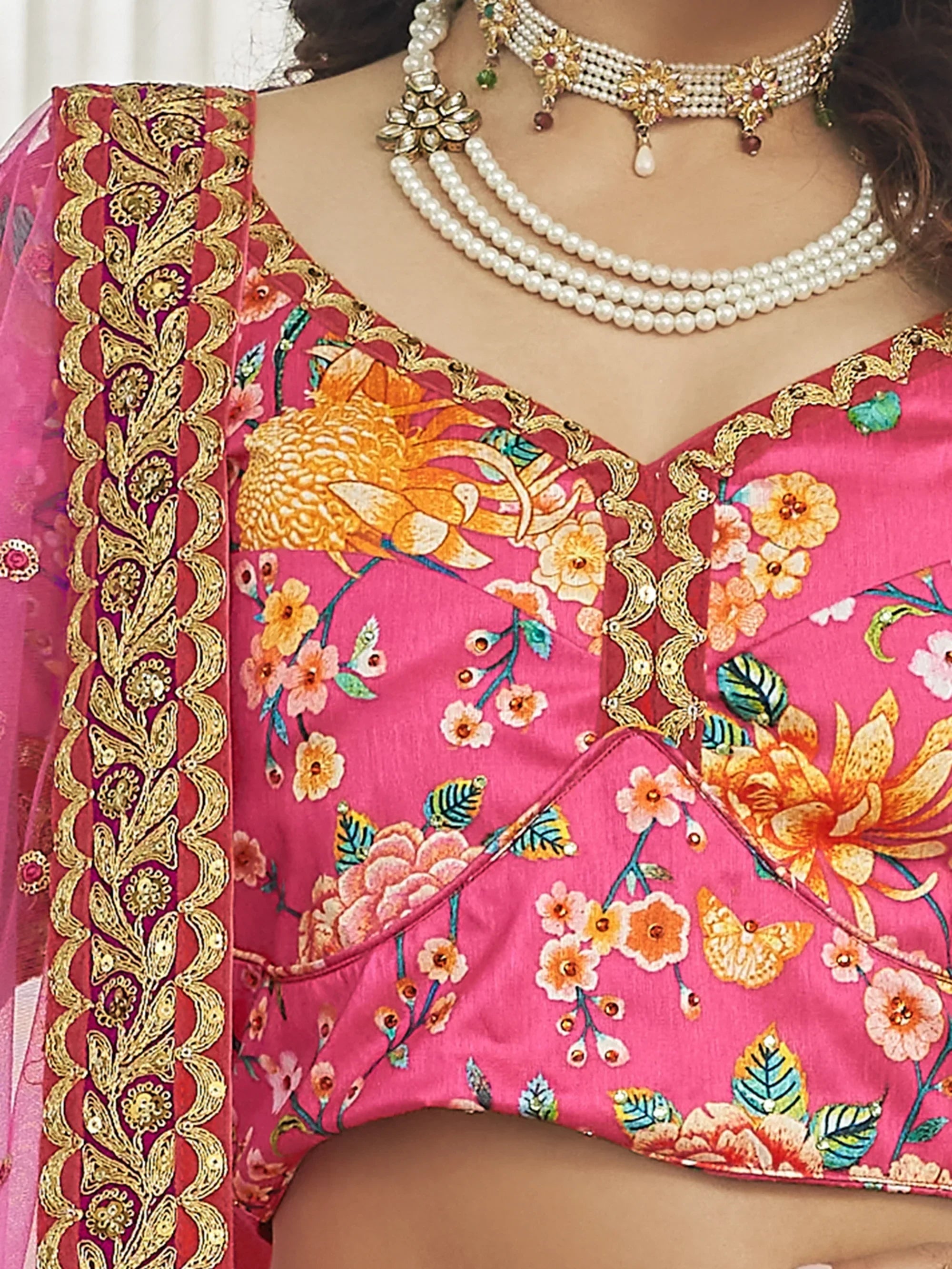 Marvelous Deep Pink Floral Printed Art Silk Lehenga Choli With Dupatta