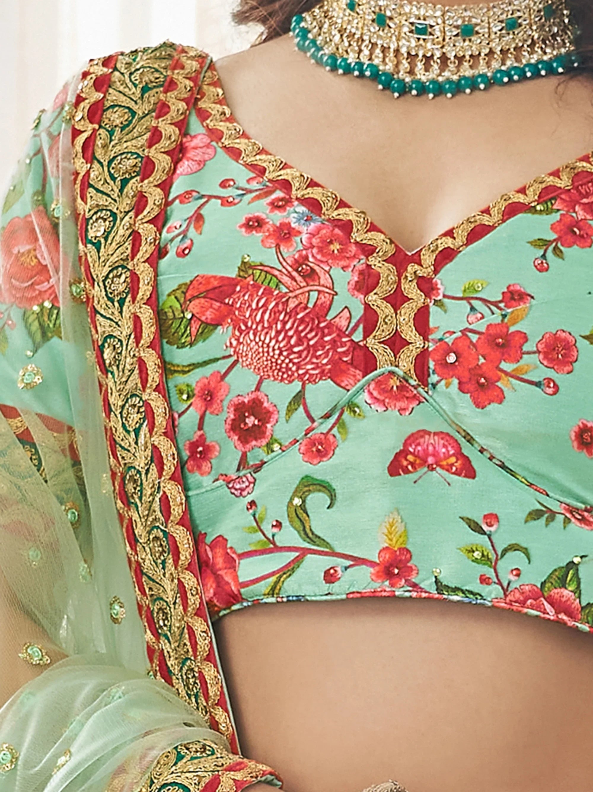 Green Spectacular Floral Printed Art Silk Lehenga Choli