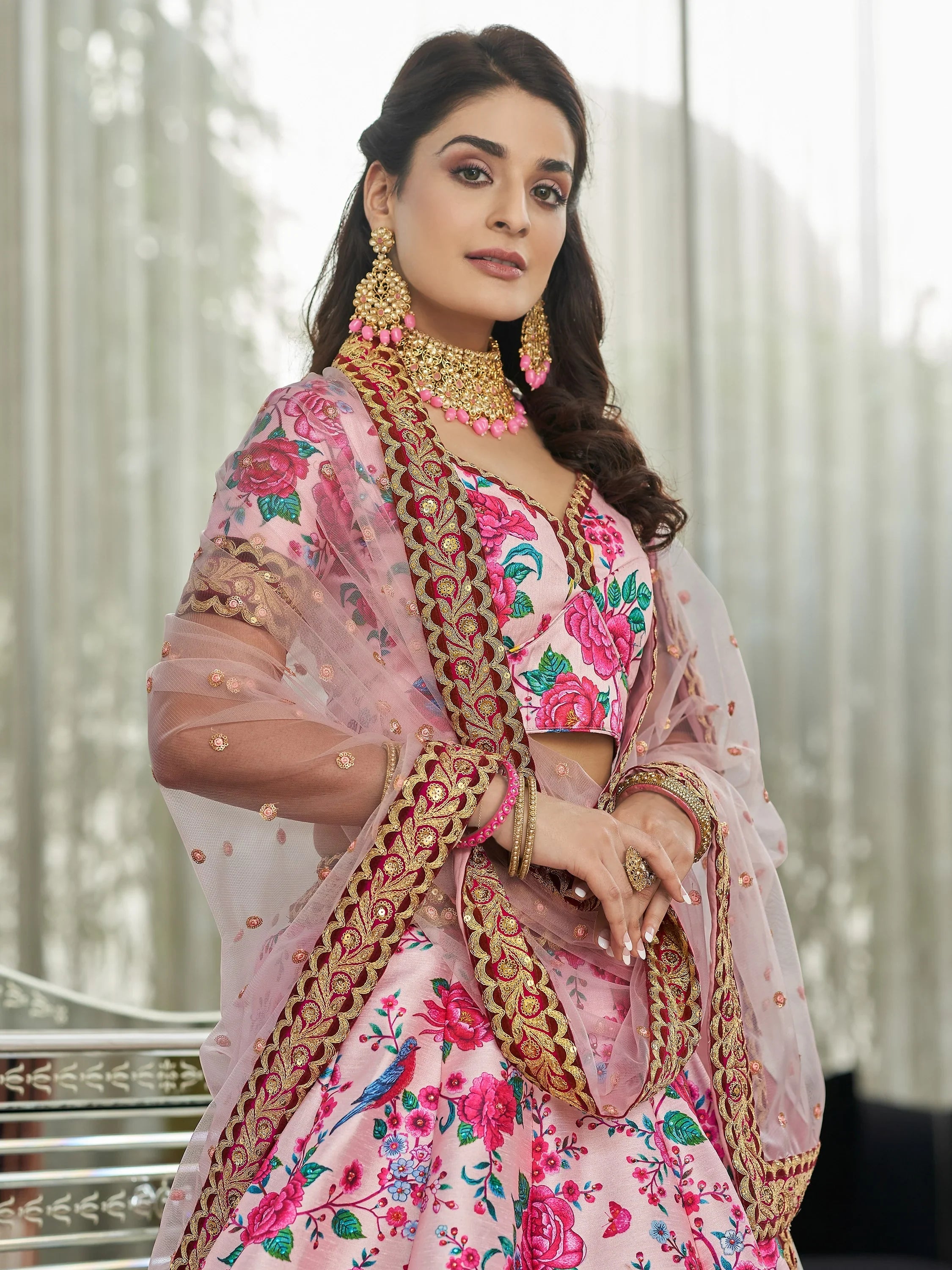 Pink Ravishing Light Floral Printed Art Silk Lehenga Choli