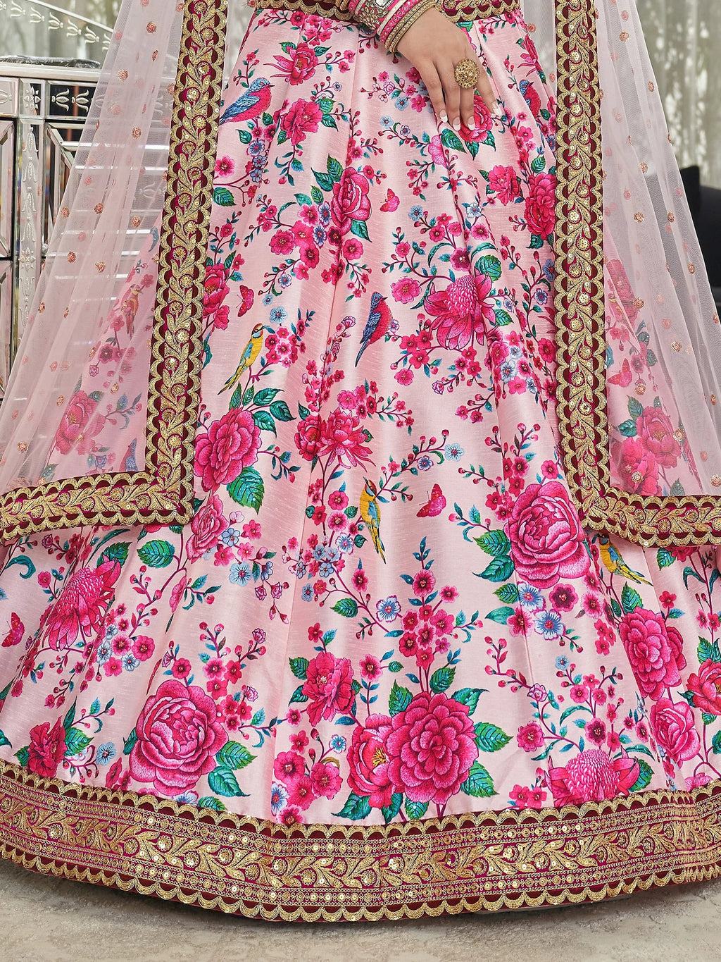 Pink Ravishing Light Floral Printed Art Silk Lehenga Choli