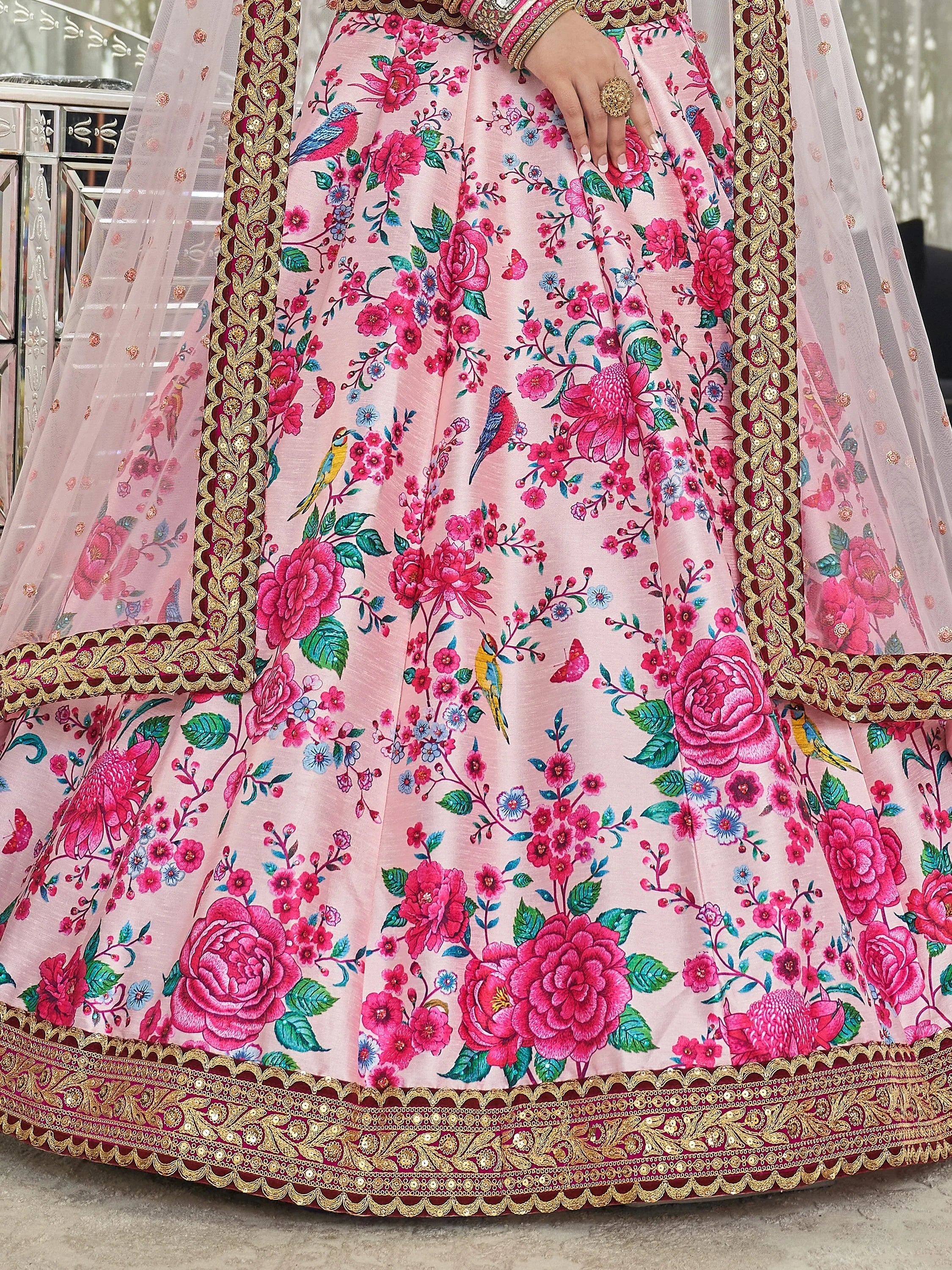 Pink Ravishing Light Floral Printed Art Silk Lehenga Choli
