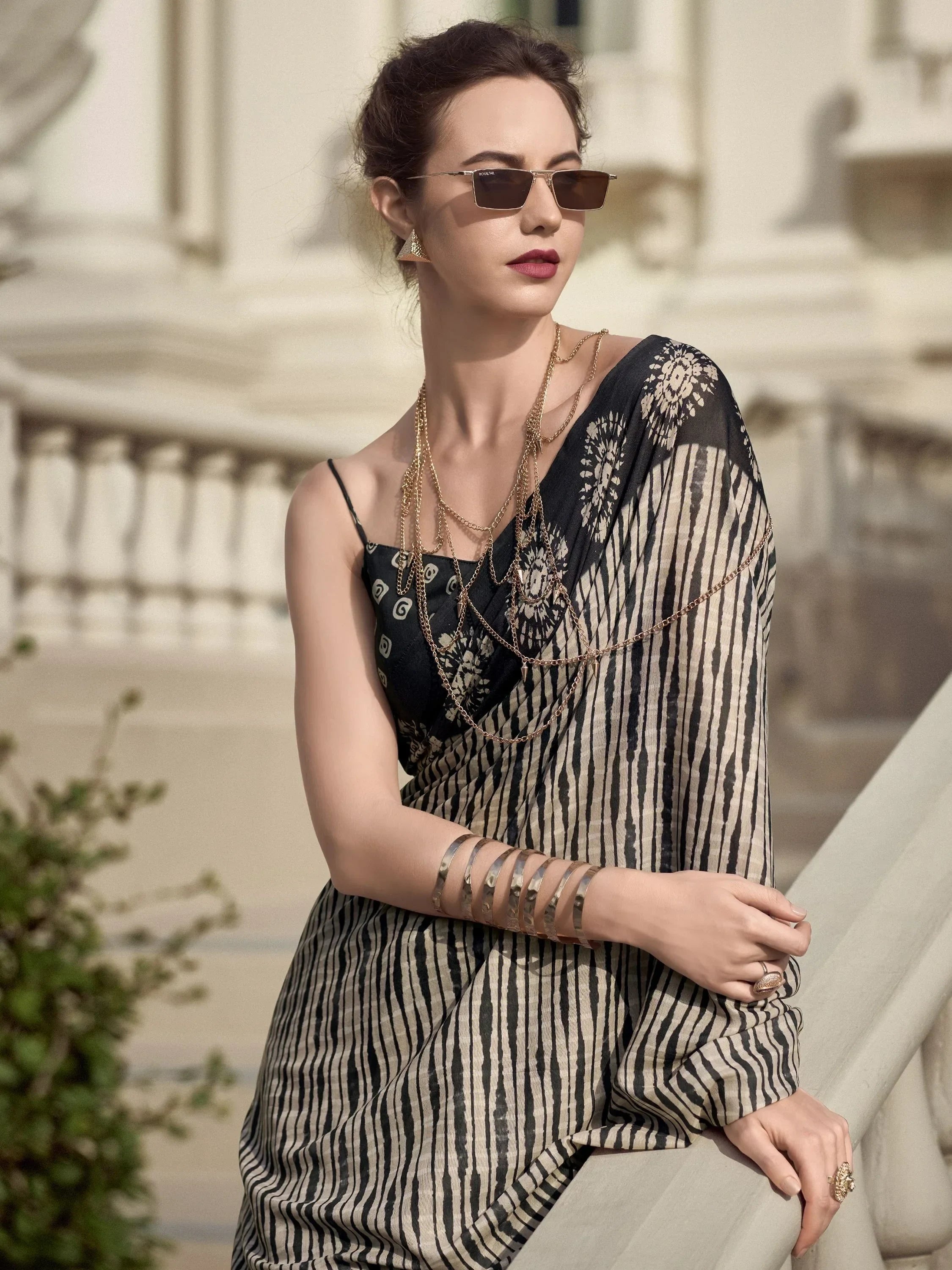 Exquisite Black Printed Mal Mal Silk Function Wear Saree With Blouse